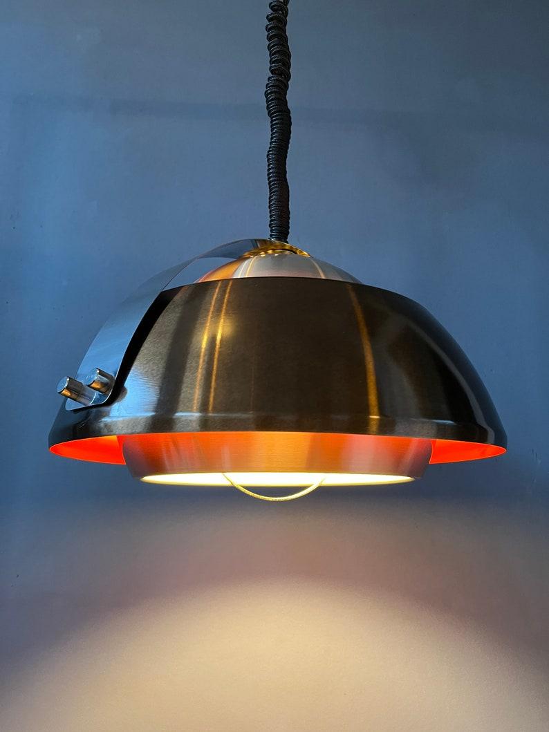 Orange Lakro Amstelveen Space Age with Rise-and-Fall Pendant Light, 1970s In Excellent Condition For Sale In ROTTERDAM, ZH
