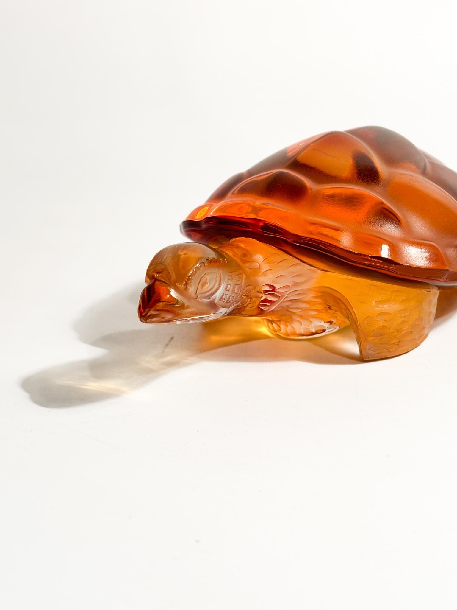 Orange Lalique Crystal Turtle from the 1950s For Sale 1