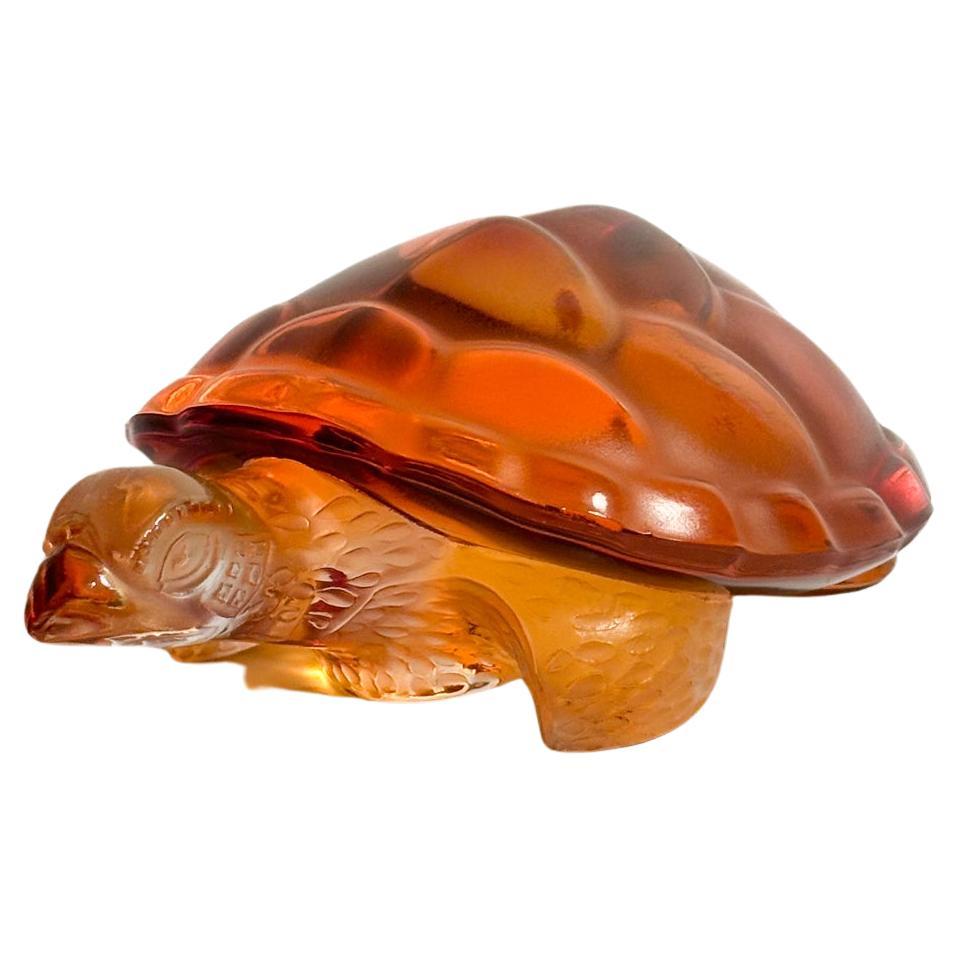 Orange Lalique Crystal Turtle from the 1950s For Sale
