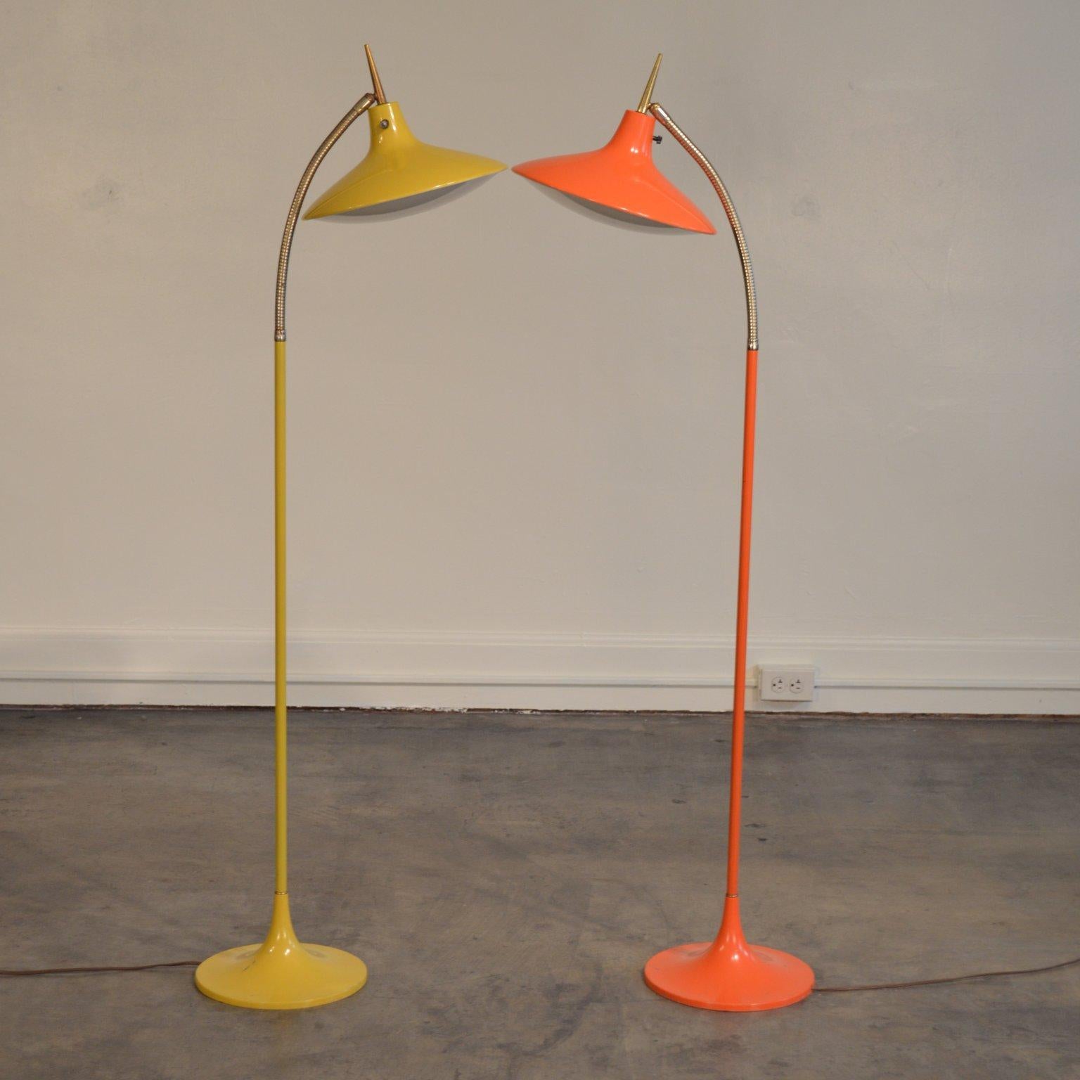 American Mid Century Orange Articulating Floor Lamp by Richard Barr and Harold Weiss