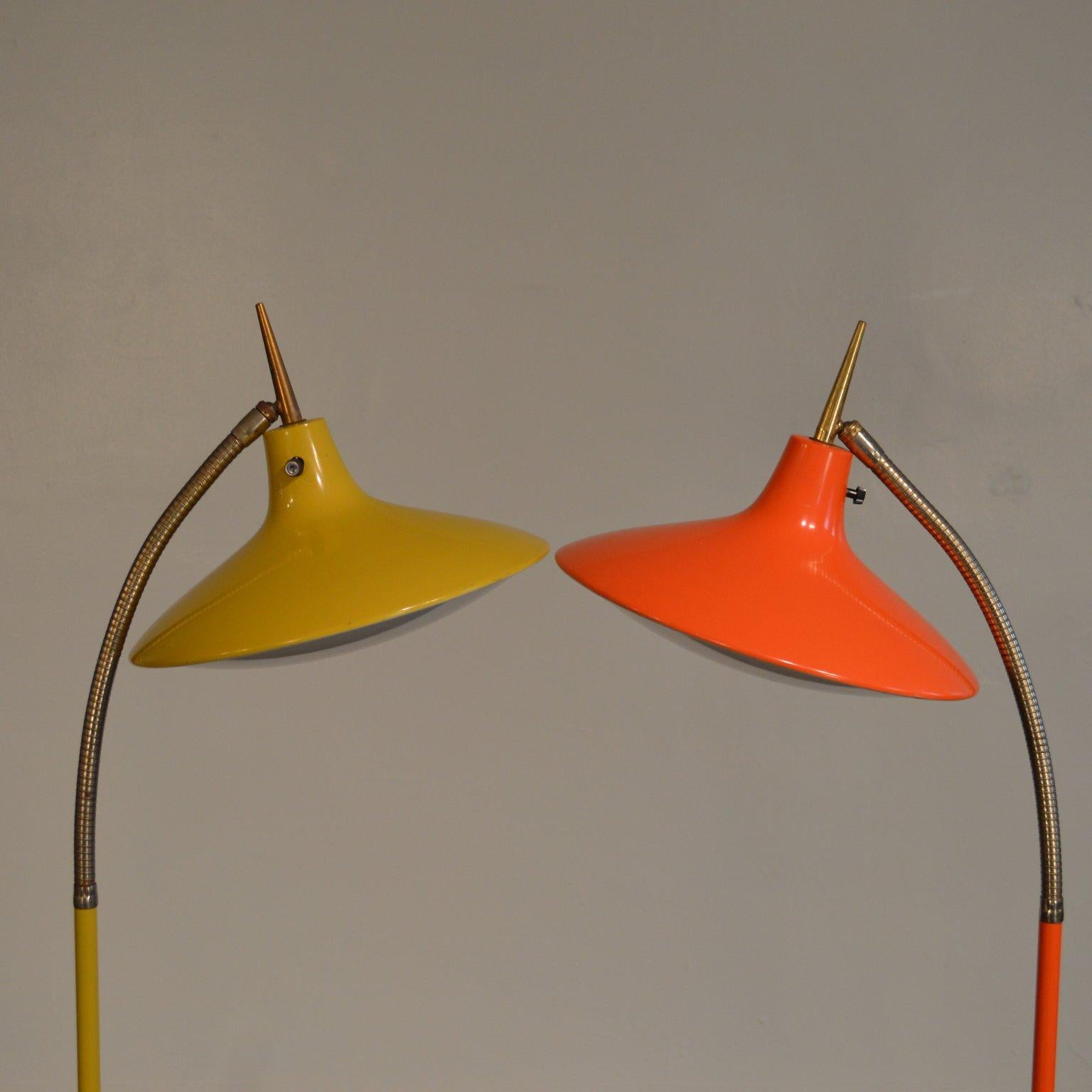 Enameled Mid Century Orange Articulating Floor Lamp by Richard Barr and Harold Weiss
