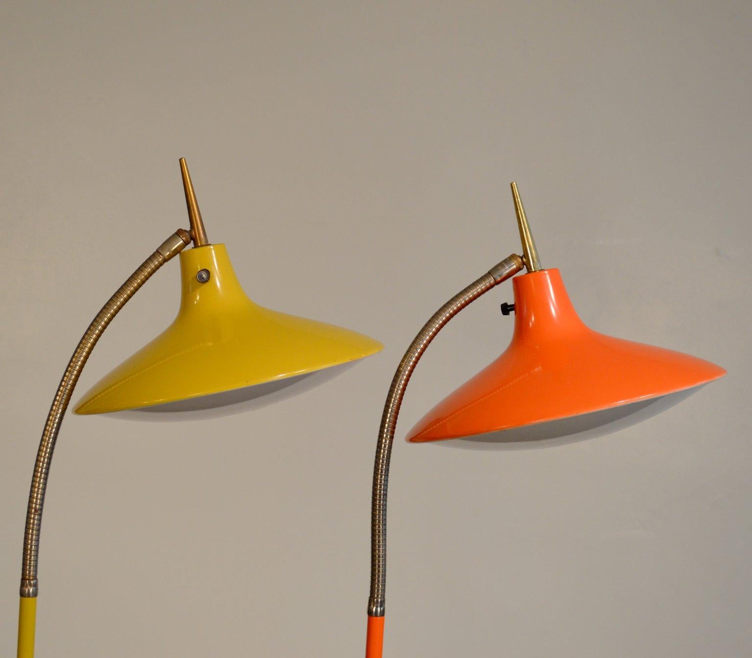 Mid Century Orange Articulating Floor Lamp by Richard Barr and Harold Weiss In Good Condition In Portland, ME