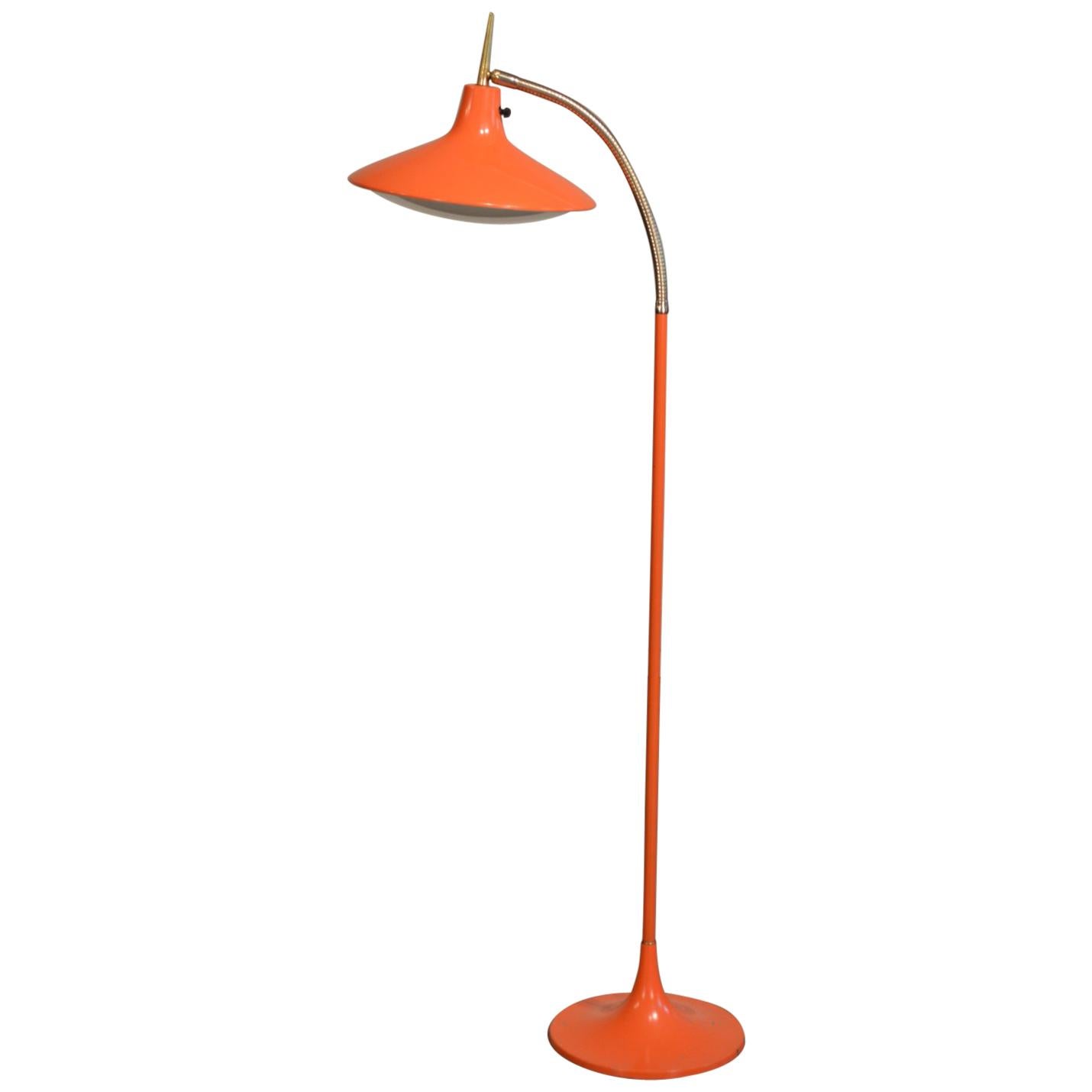 Mid Century Orange Articulating Floor Lamp by Richard Barr and Harold Weiss