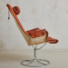 Cognac Leather + Chrome 'Jetson' Swivel Lounge Chair by Bruno Mathsson for DUX
