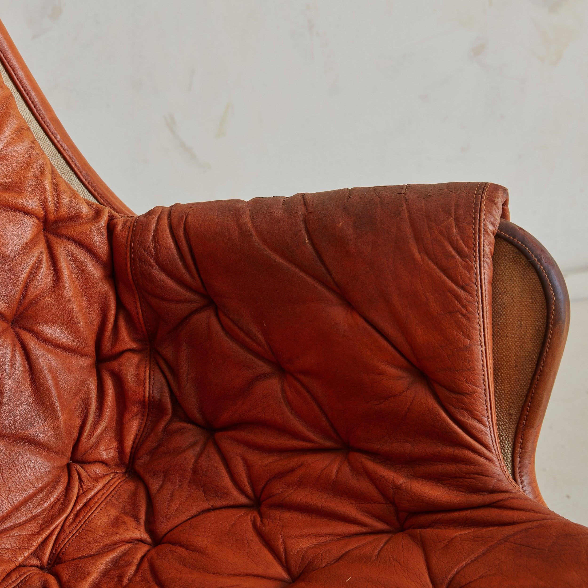 Fin du 20e siècle Fauteuil pivotant 'Jetson' en cuir orange + chrome de Bruno Mathsson pour DUX en vente