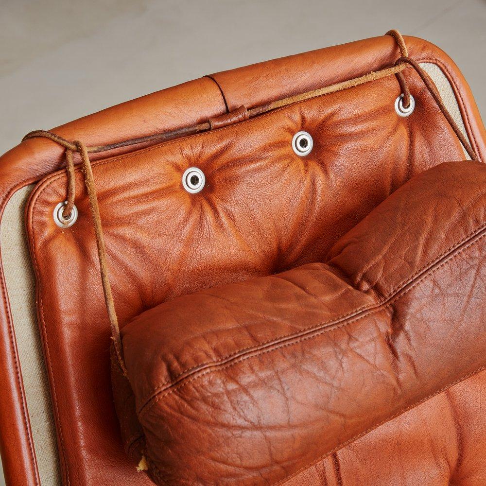 Orange Leather + Chrome 'Jetson' Swivel Lounge Chair by Bruno Mathsson for DUX For Sale 2