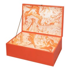 Orange Leather Nesting Boxes with Brass Tassels, Set of 3