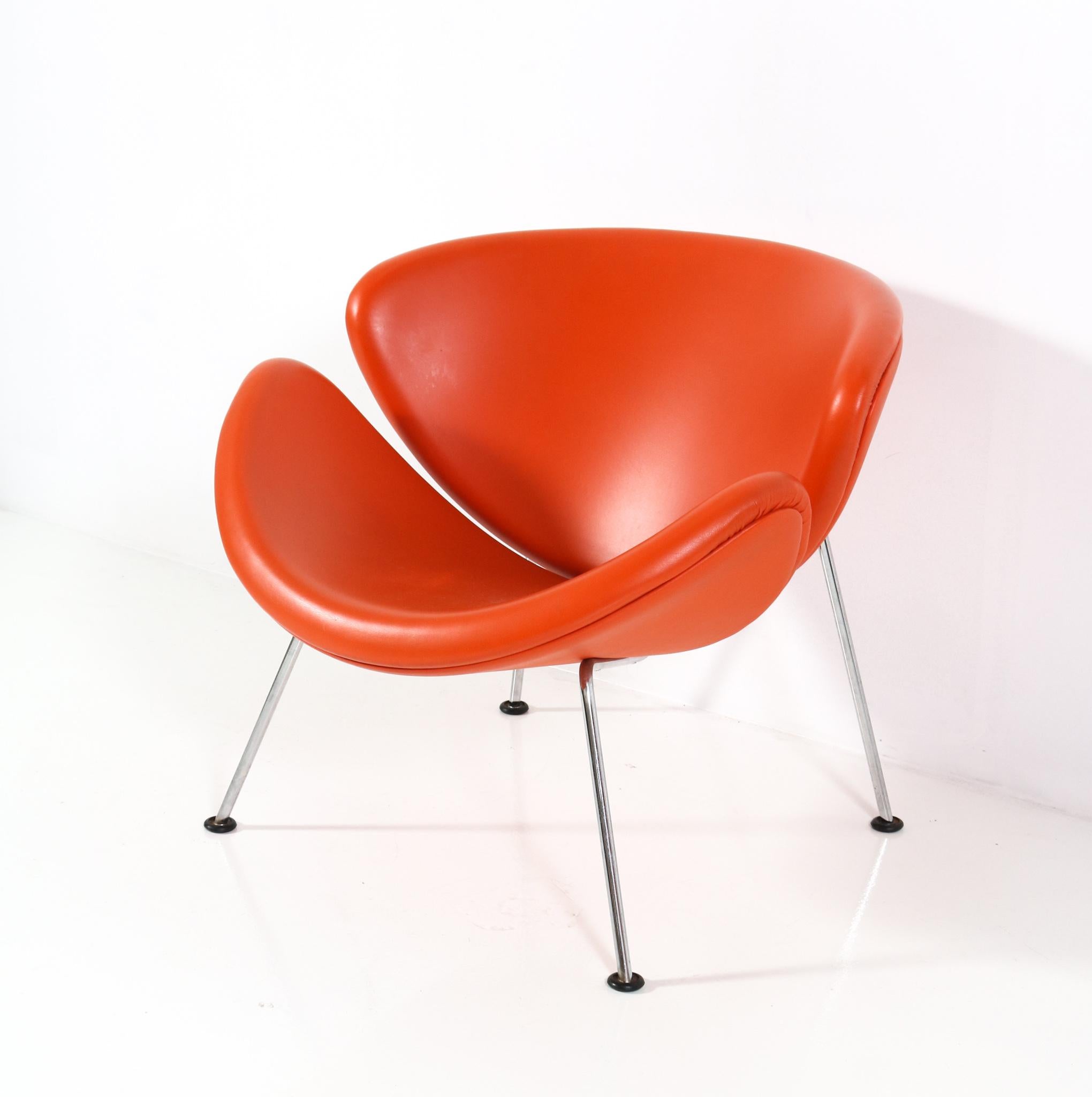 Dutch Orange Leather Orange Slice Lounge Chair by Pierre Paulin for Artifort, 1990s