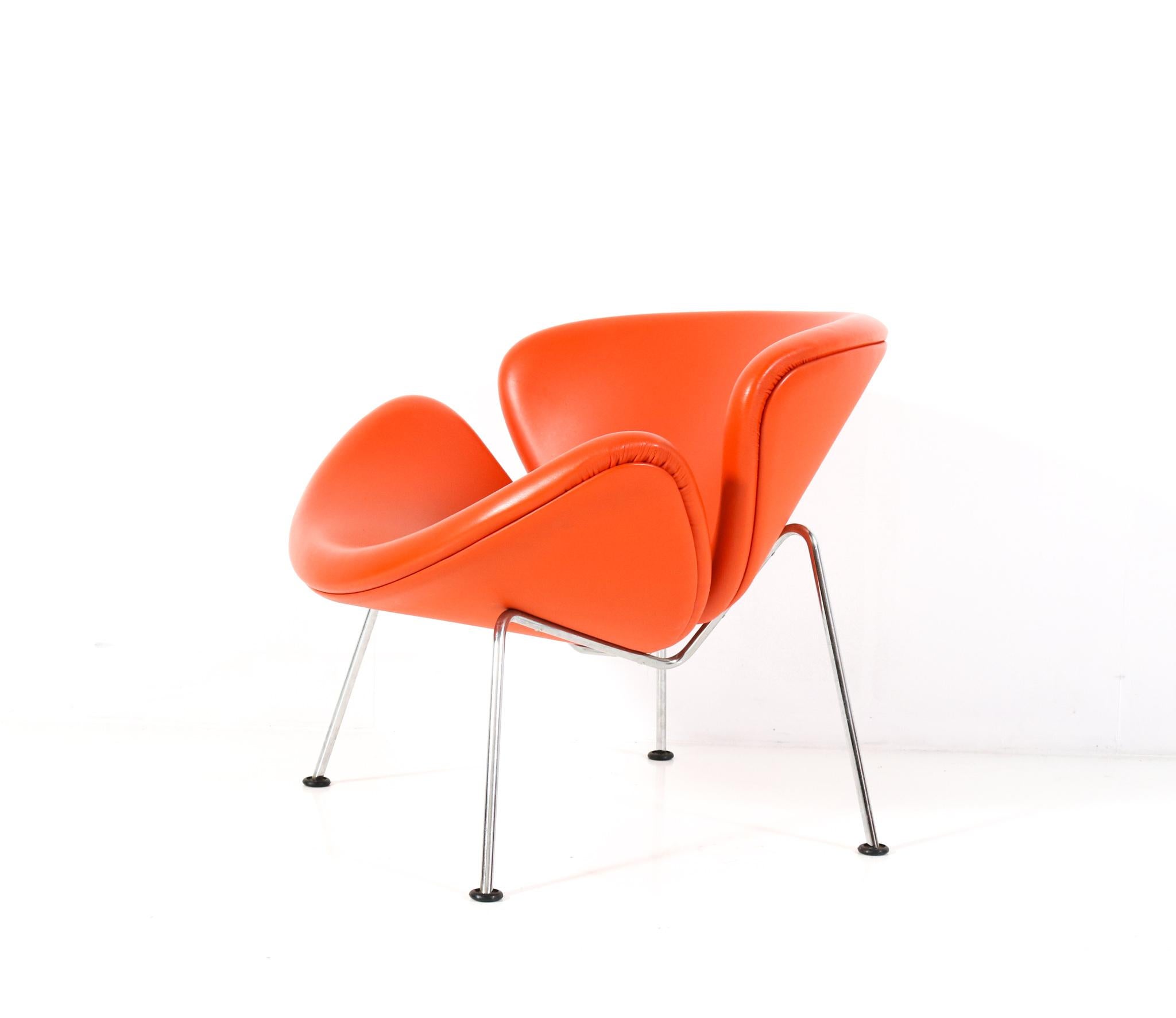 Orange Leather Orange Slice Lounge Chair by Pierre Paulin for Artifort, 1990s In Good Condition In Amsterdam, NL