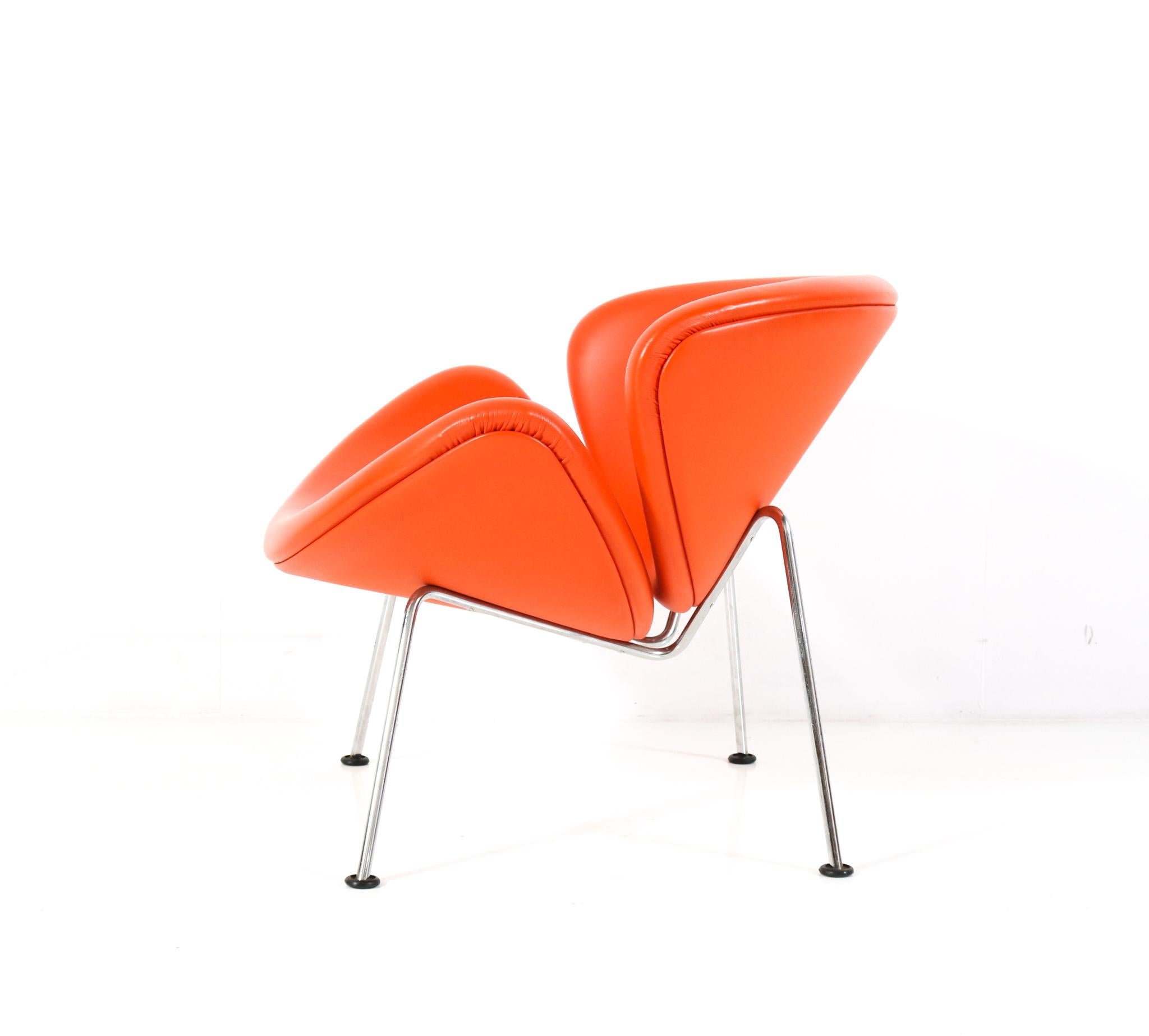 Late 20th Century Orange Leather Orange Slice Lounge Chair by Pierre Paulin for Artifort, 1990s