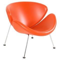 Fauteuil de salon en cuir orange tranché orange de Pierre Paulin pour Artifort, années 1990