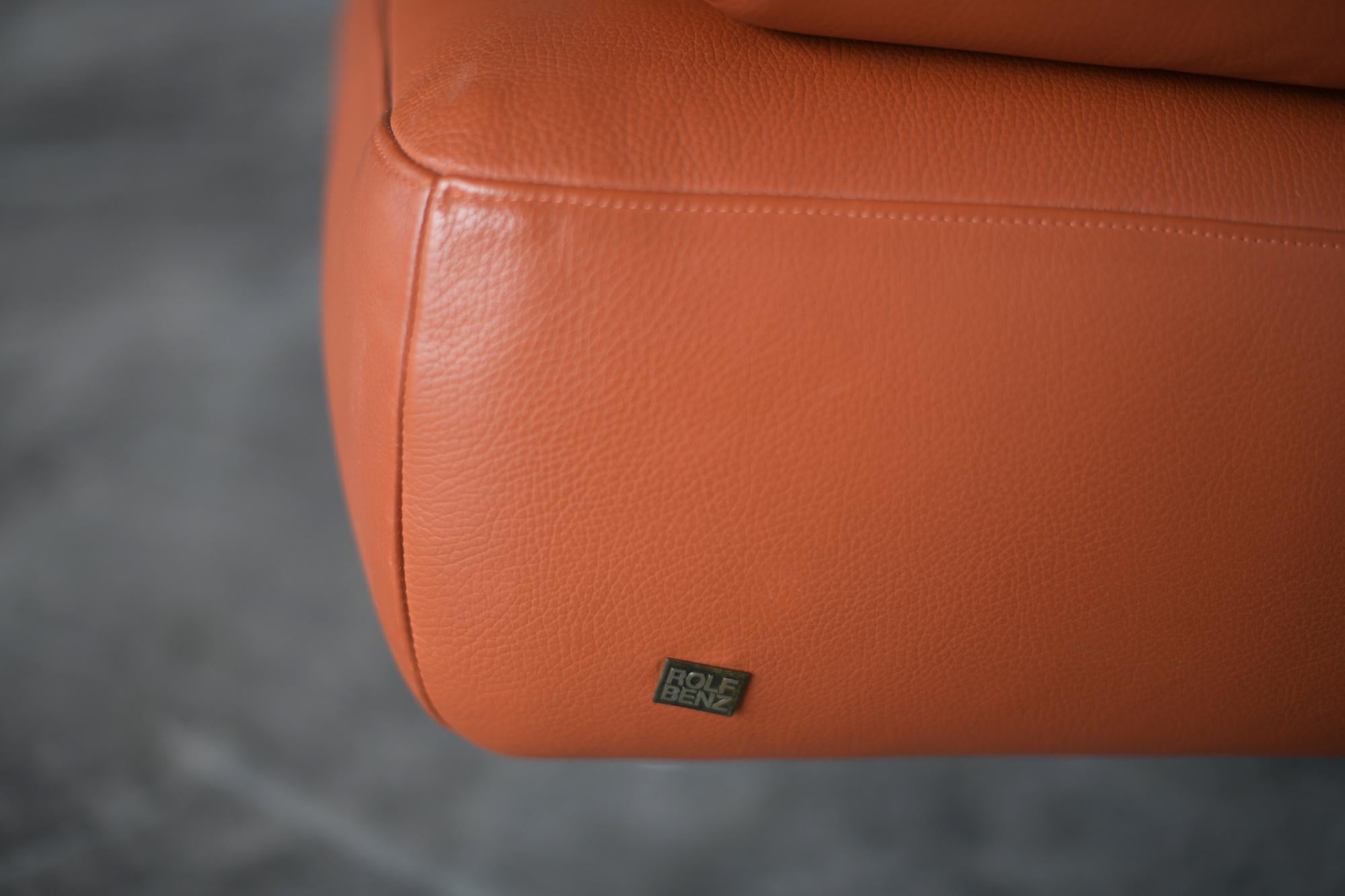 Orange Leather Sofa Model 2700, Rolf Benz, Germany, Labeled 5
