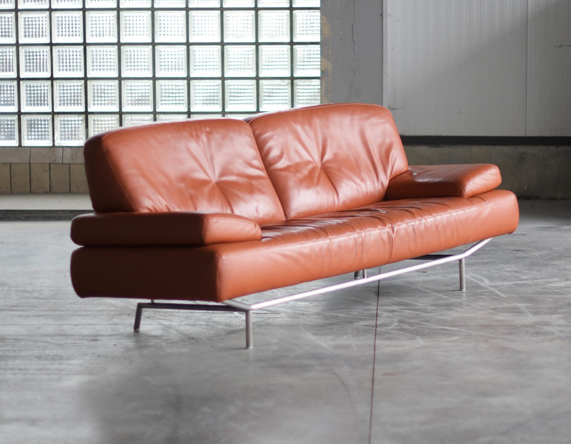 Mid-Century Modern Orange Leather Sofa Model 2700, Rolf Benz, Germany, Labeled