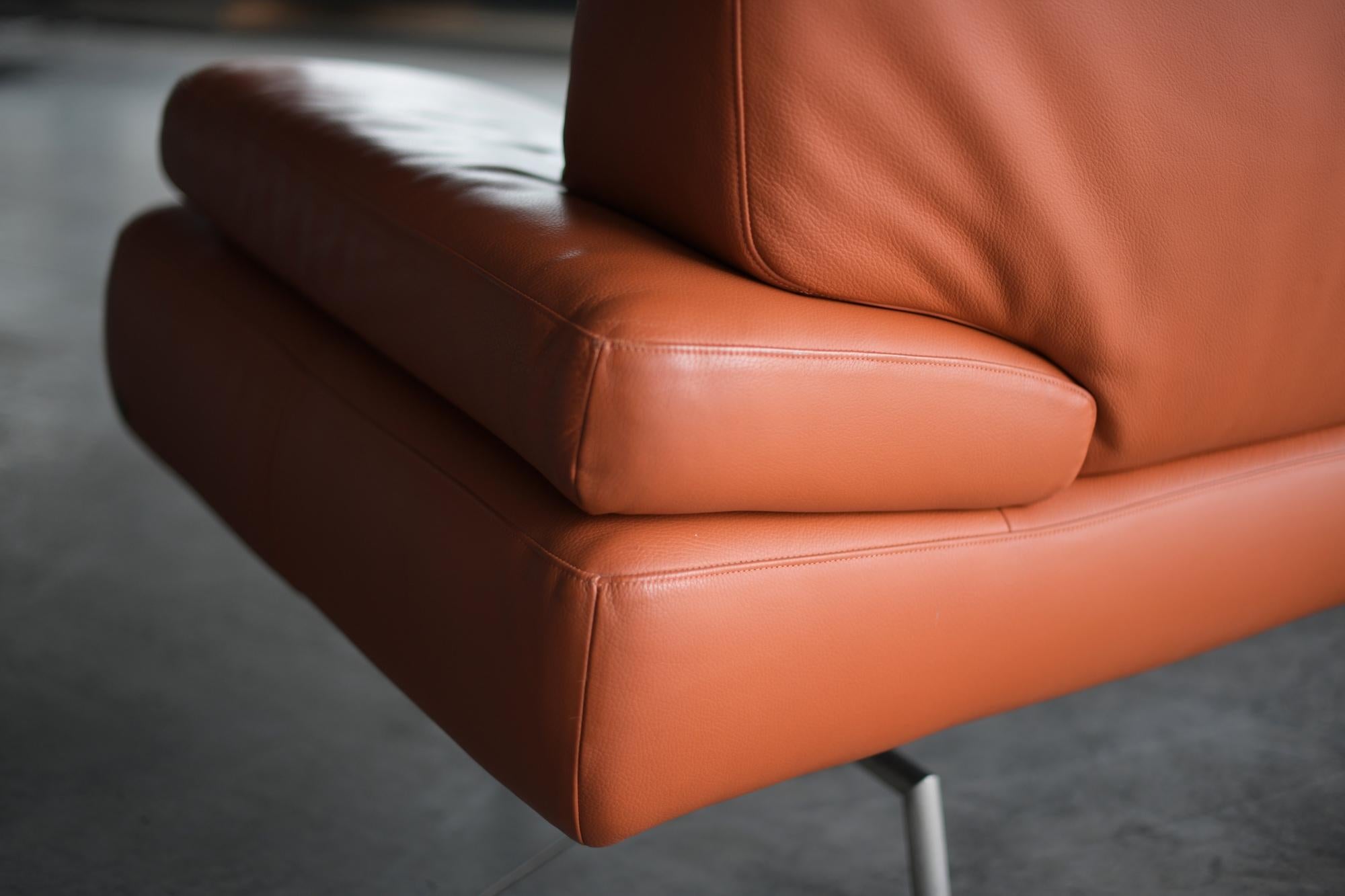 Orange Leather Sofa Model 2700, Rolf Benz, Germany, Labeled 2