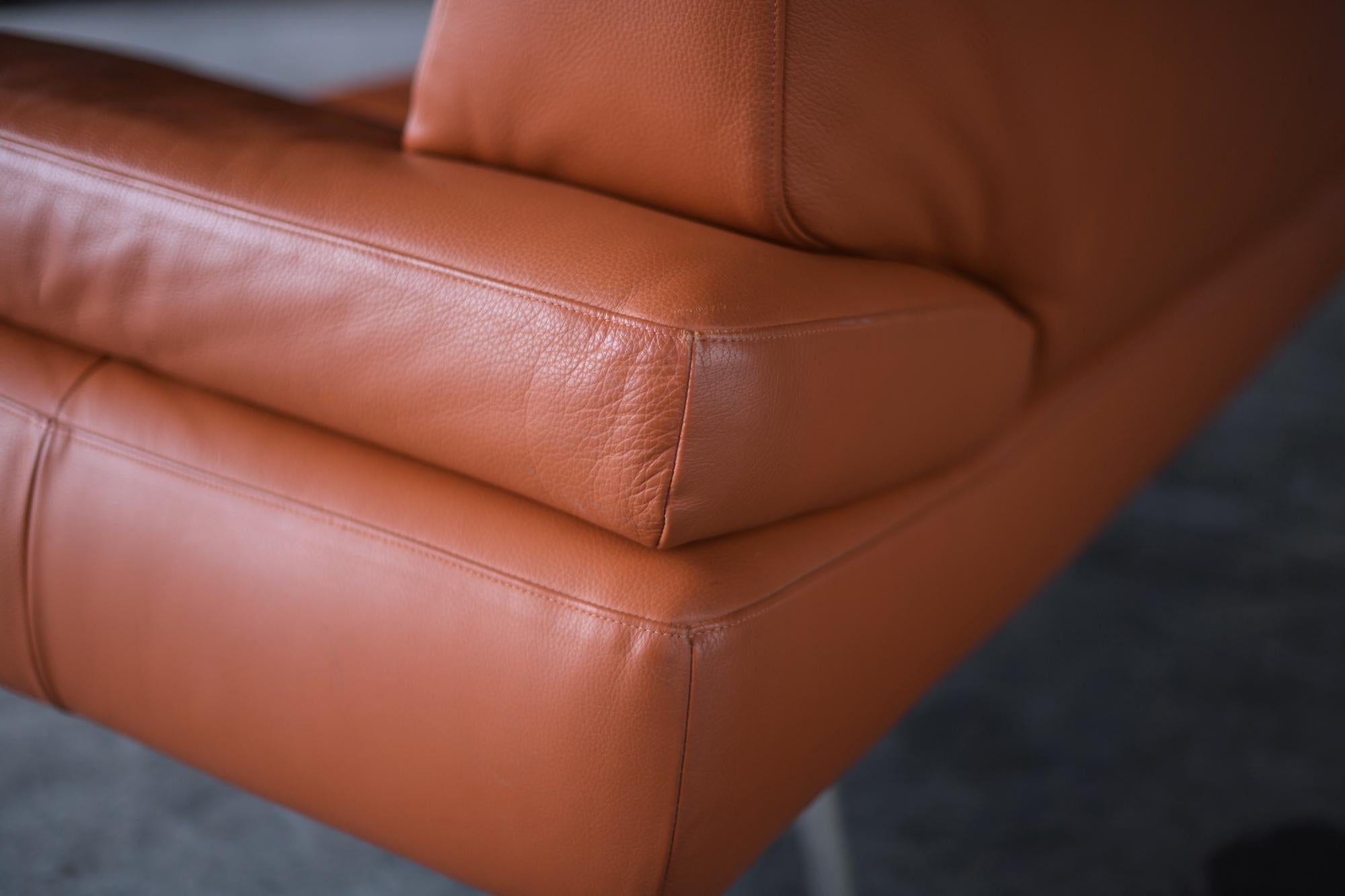 Orange Leather Sofa Model 2700, Rolf Benz, Germany, Labeled 4