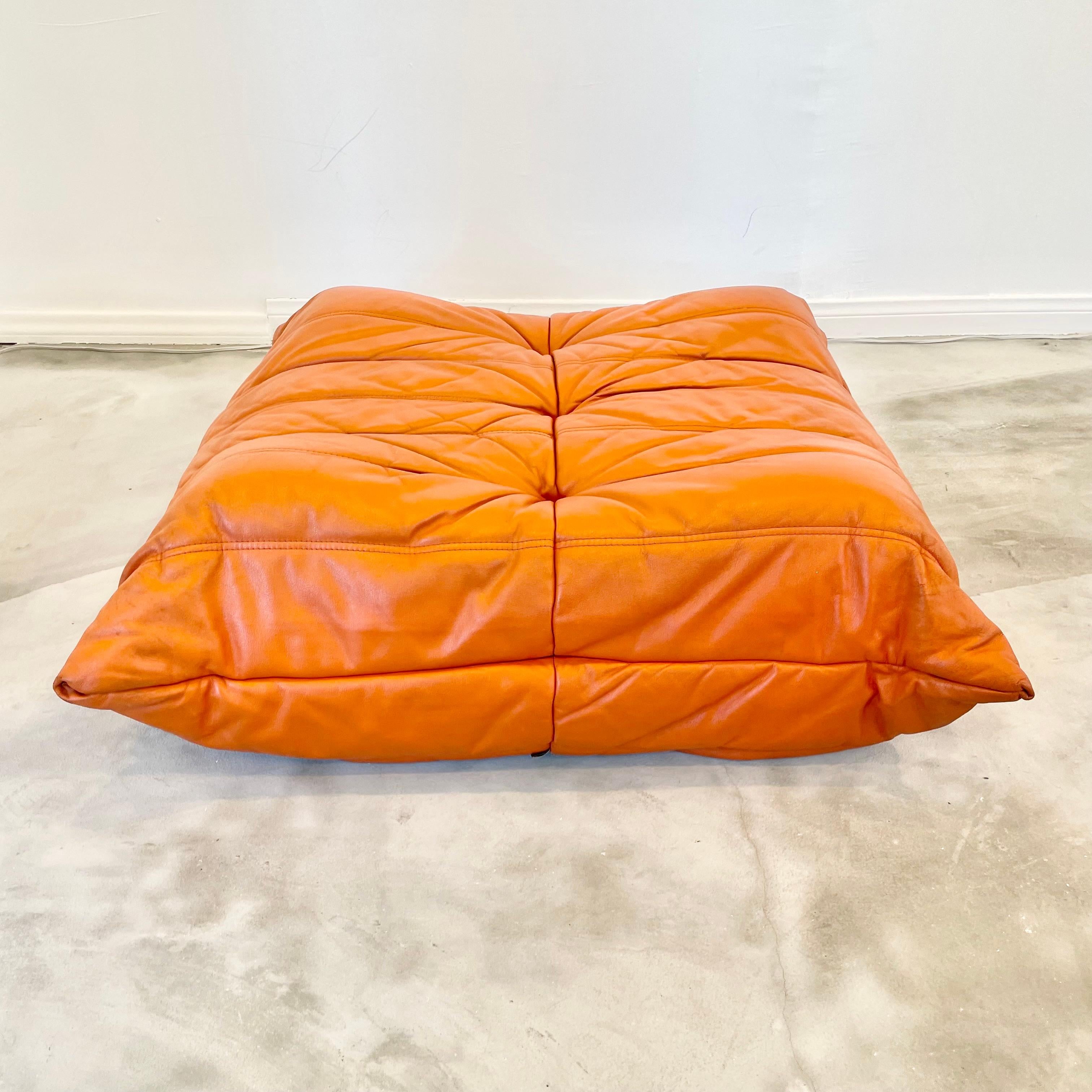 Orange Leather Togo Set by Ligne Roset, 1980s France 4