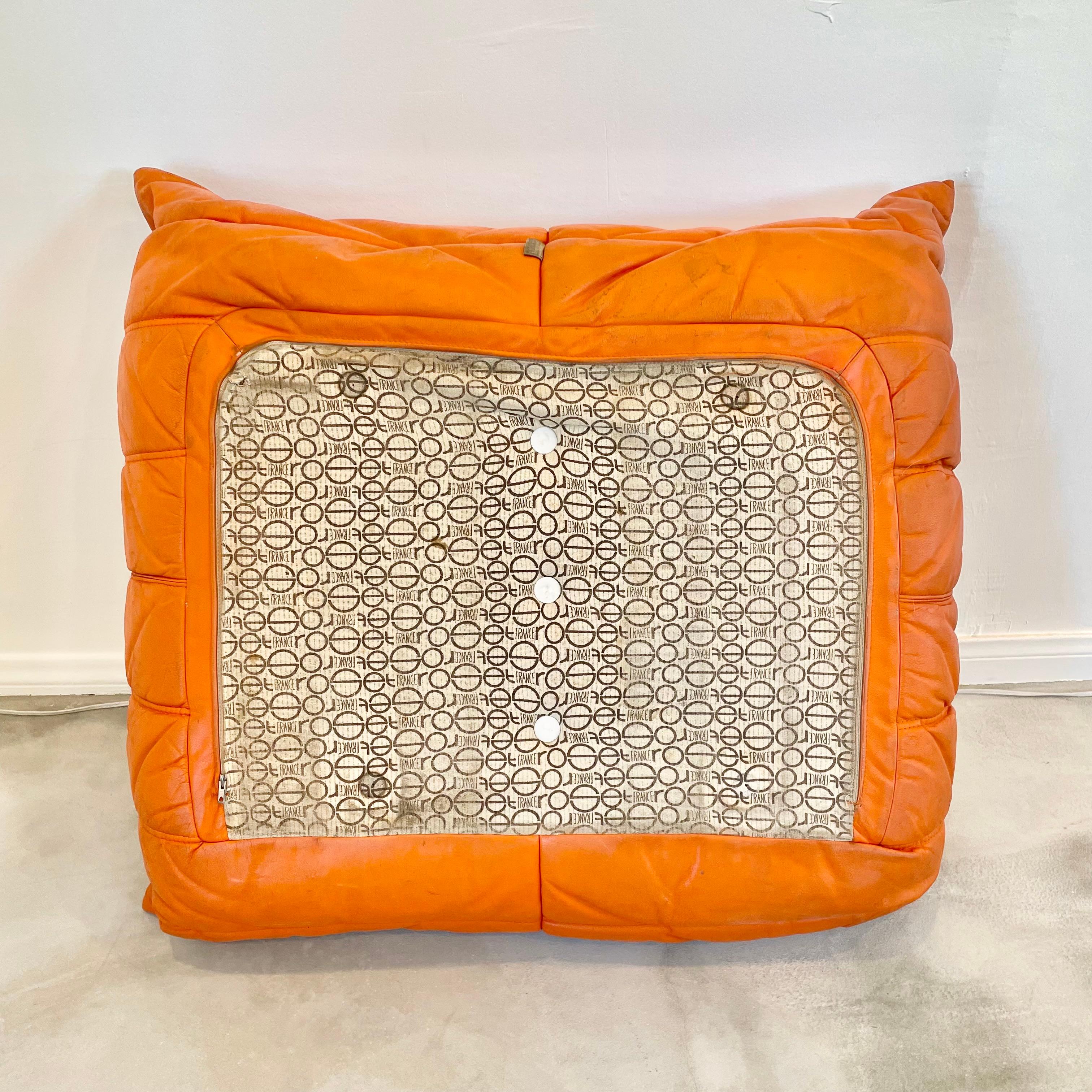 Orange Leather Togo Set by Ligne Roset, 1980s France 8