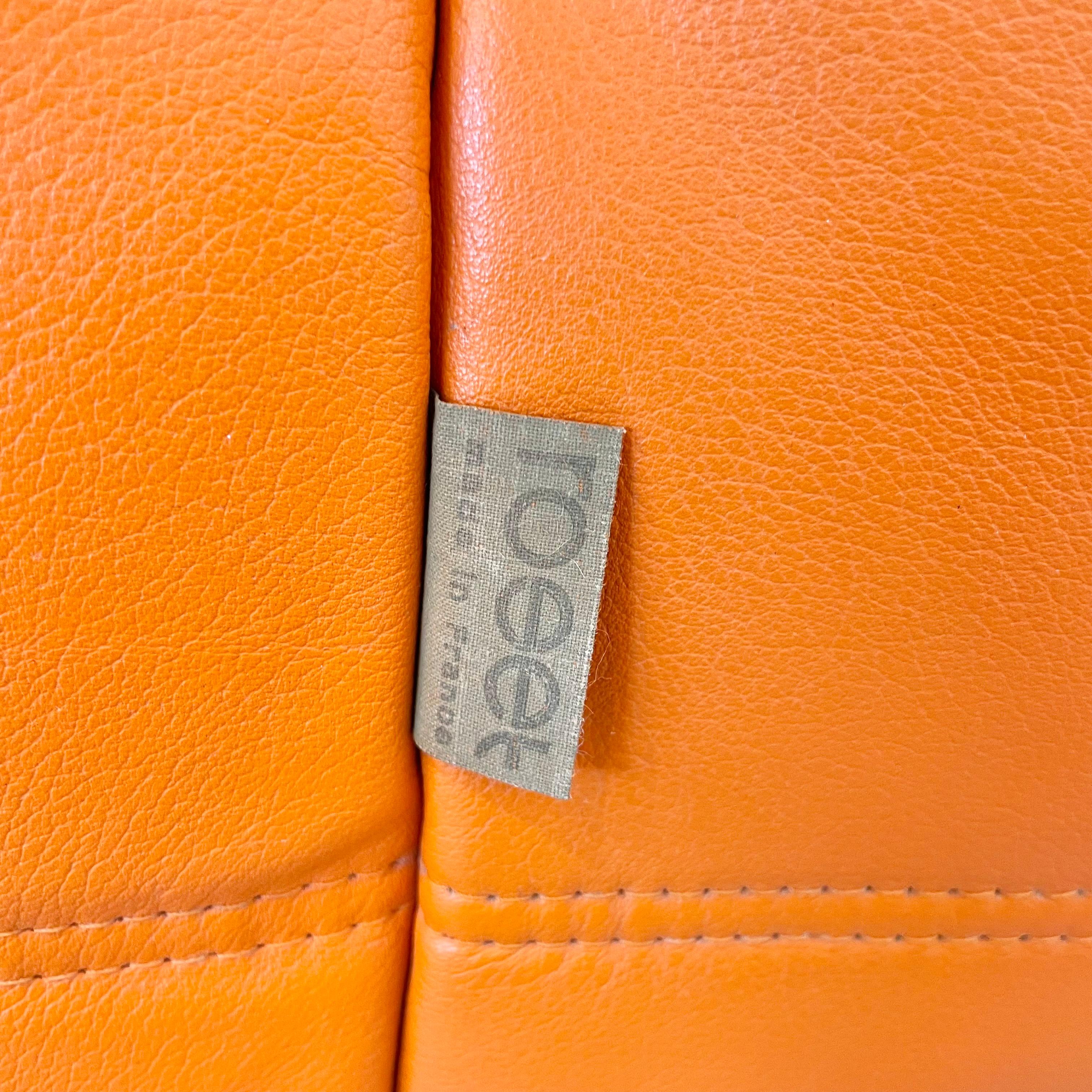 20th Century Orange Leather Togo Set by Ligne Roset, 1980s France