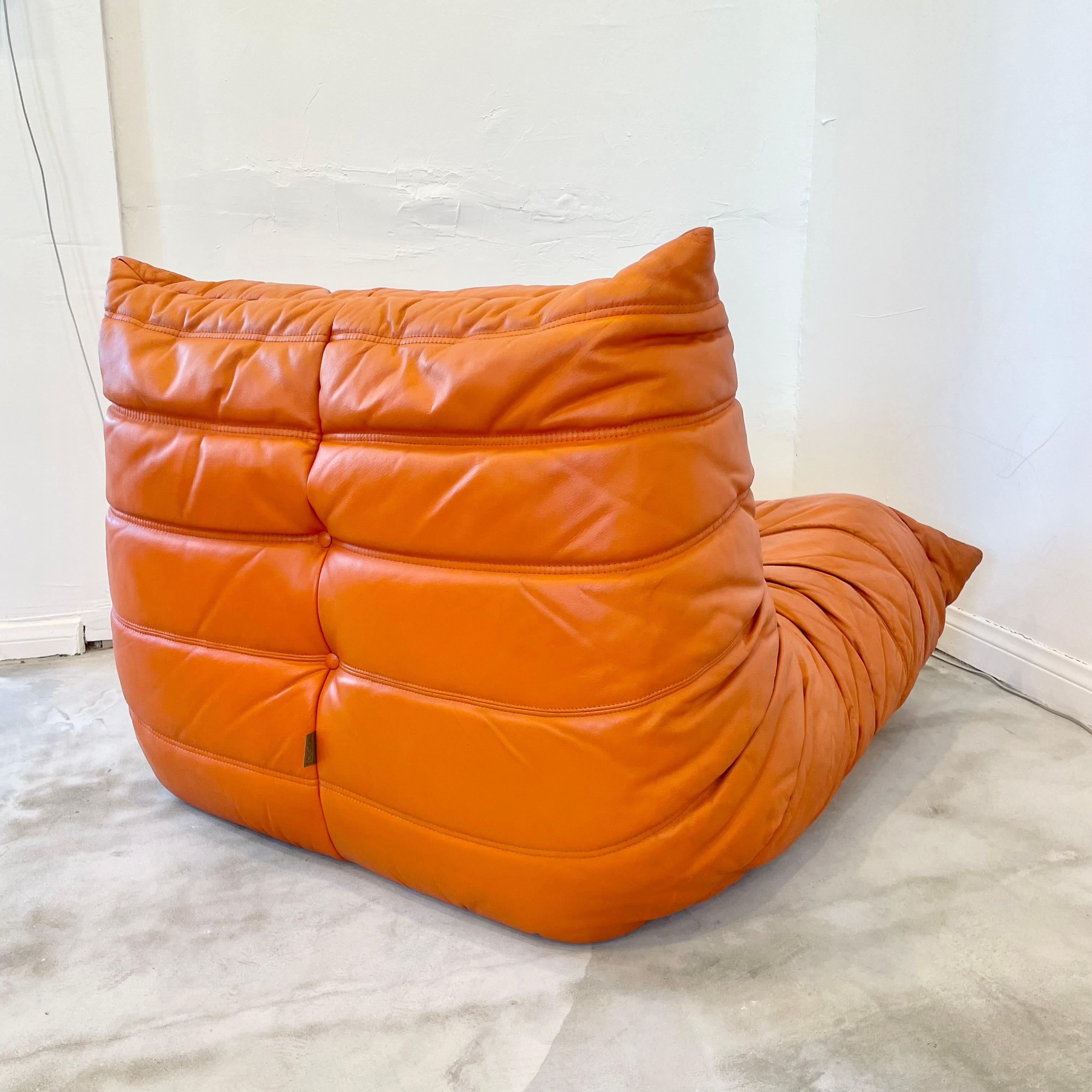 Orange Leather Togo Set by Ligne Roset, 1980s France 2