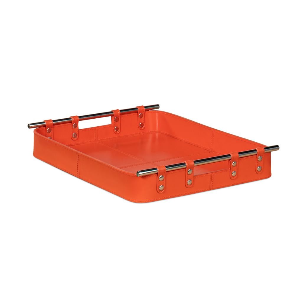 American Classical Orange Leather Tray For Sale