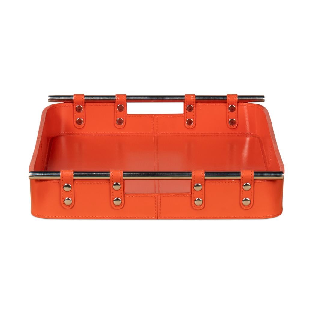 Asian Orange Leather Tray For Sale