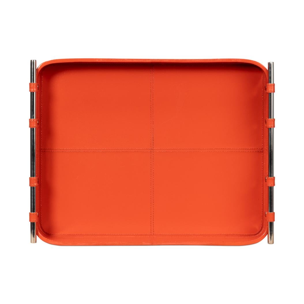 Orange Leather Tray In New Condition For Sale In Westwood, NJ