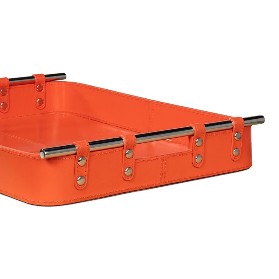 Contemporary Orange Leather Tray For Sale