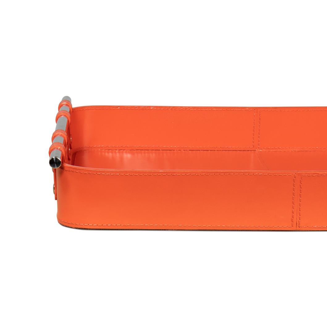 Metal Orange Leather Tray For Sale