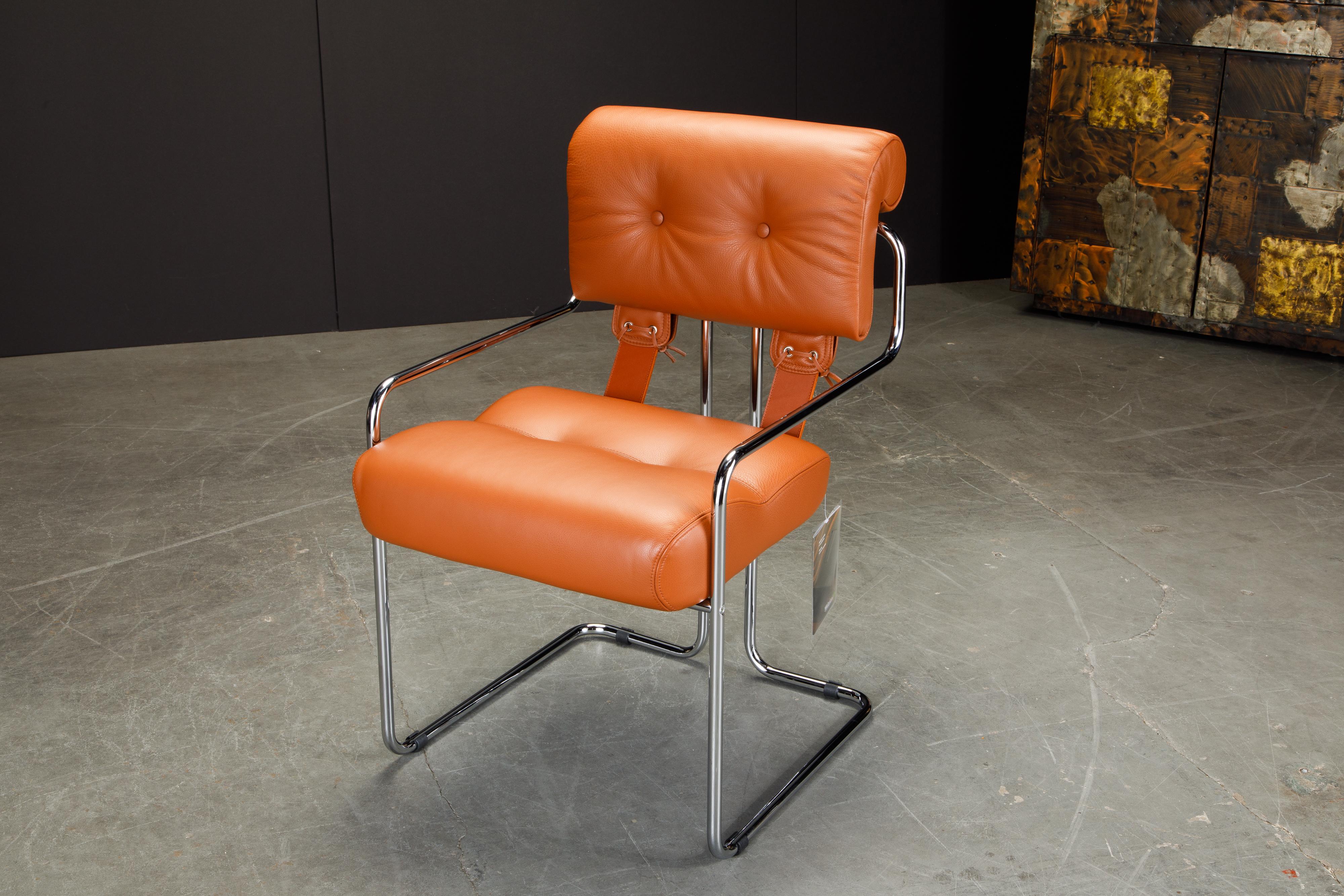 Orange Leather Tucroma Chairs by Guido Faleschini for Mariani, Signed, New For Sale 4