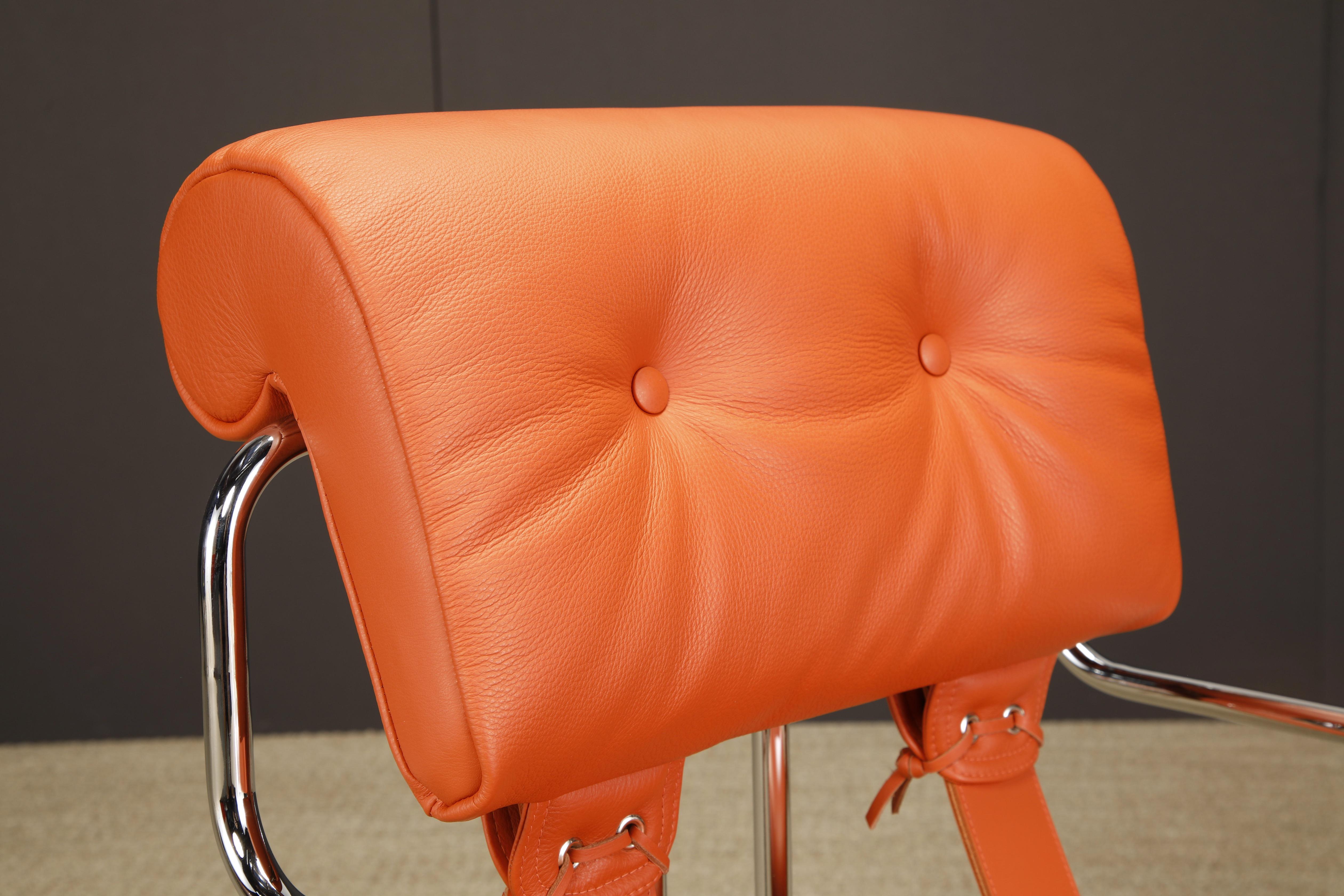 Orange Leather Tucroma Chairs by Guido Faleschini for Mariani, Signed, New For Sale 6