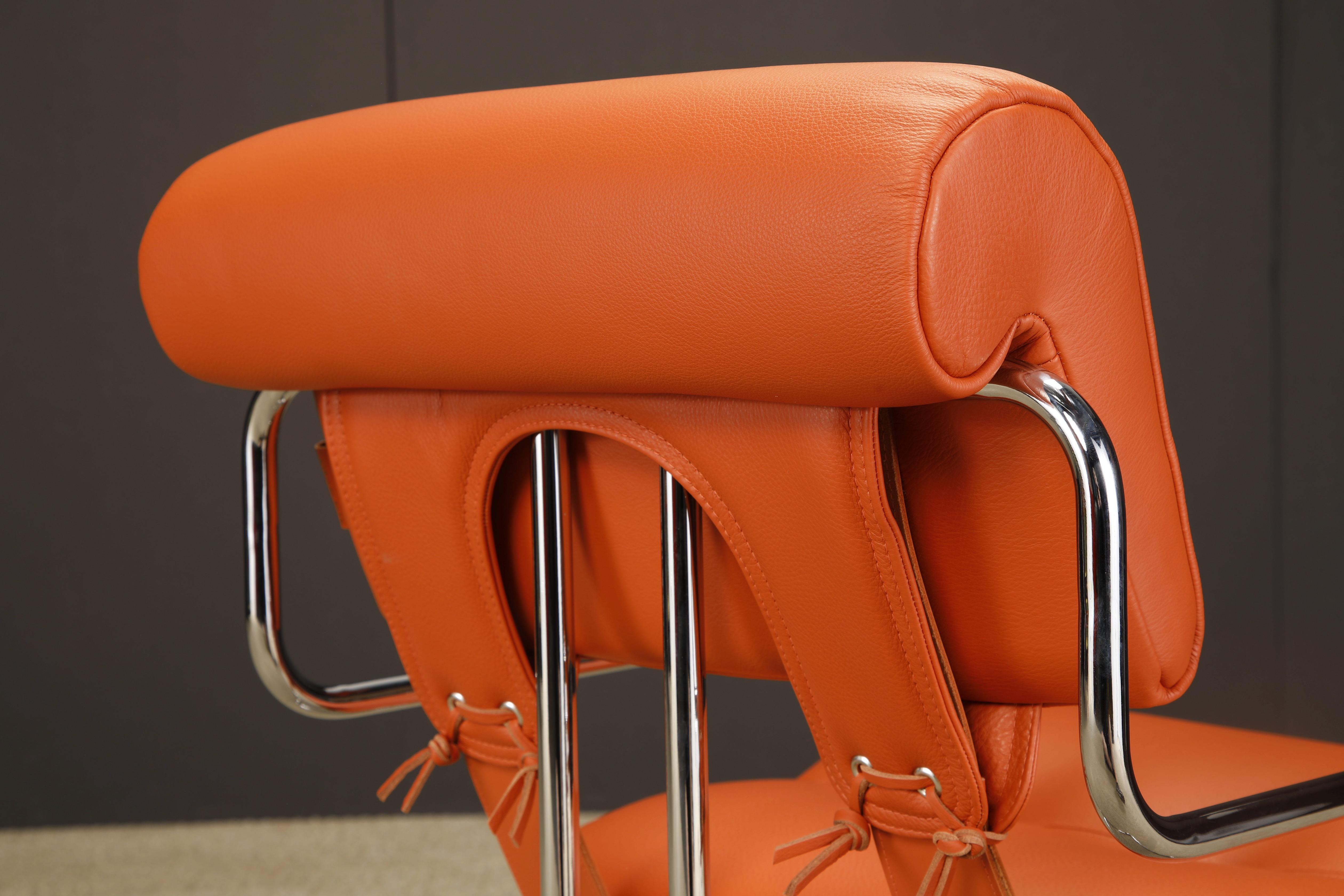 Orange Leather Tucroma Chairs by Guido Faleschini for Mariani, Signed, New For Sale 7