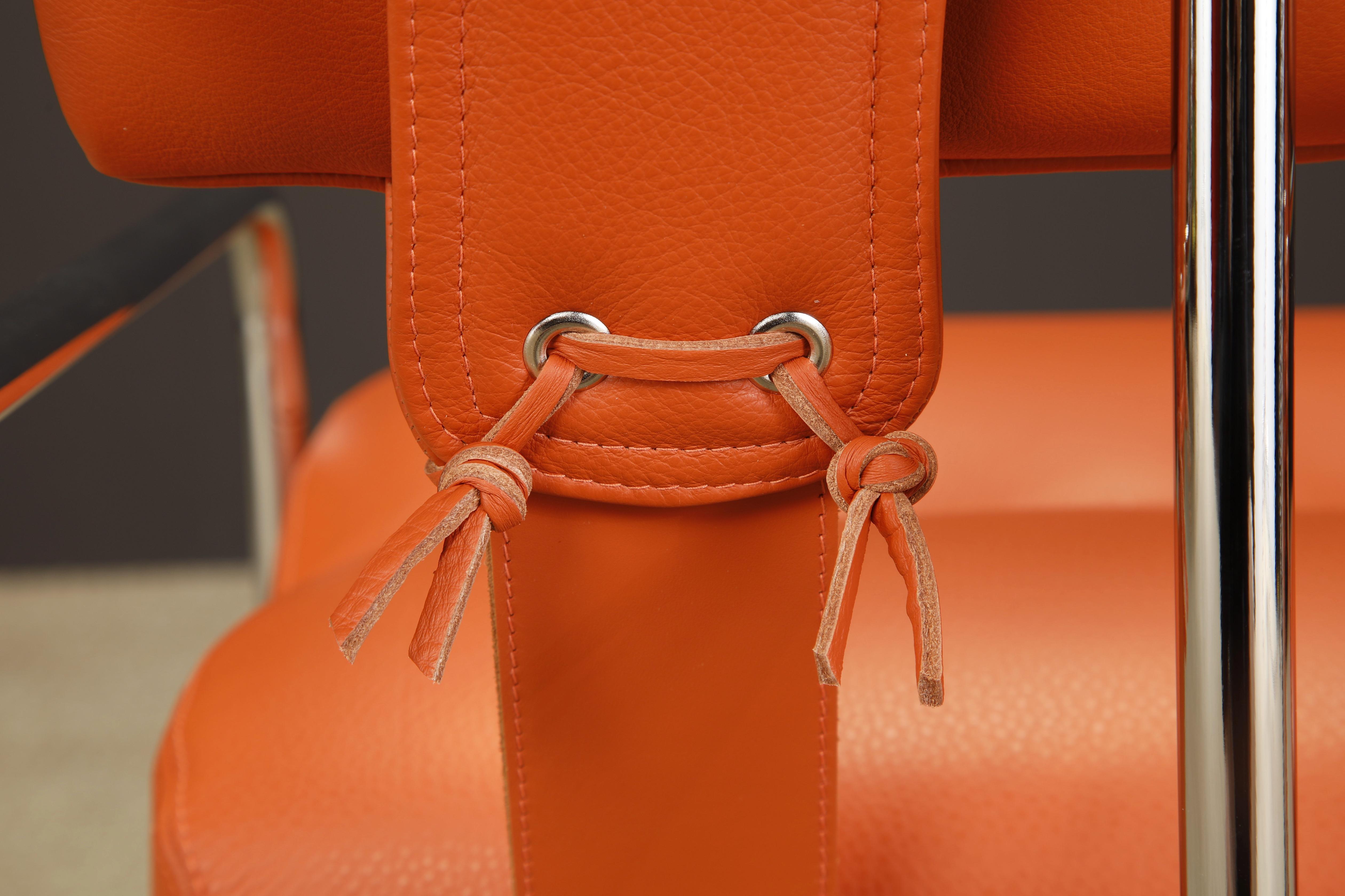 Orange Leather Tucroma Chairs by Guido Faleschini for Mariani, Signed, New For Sale 9