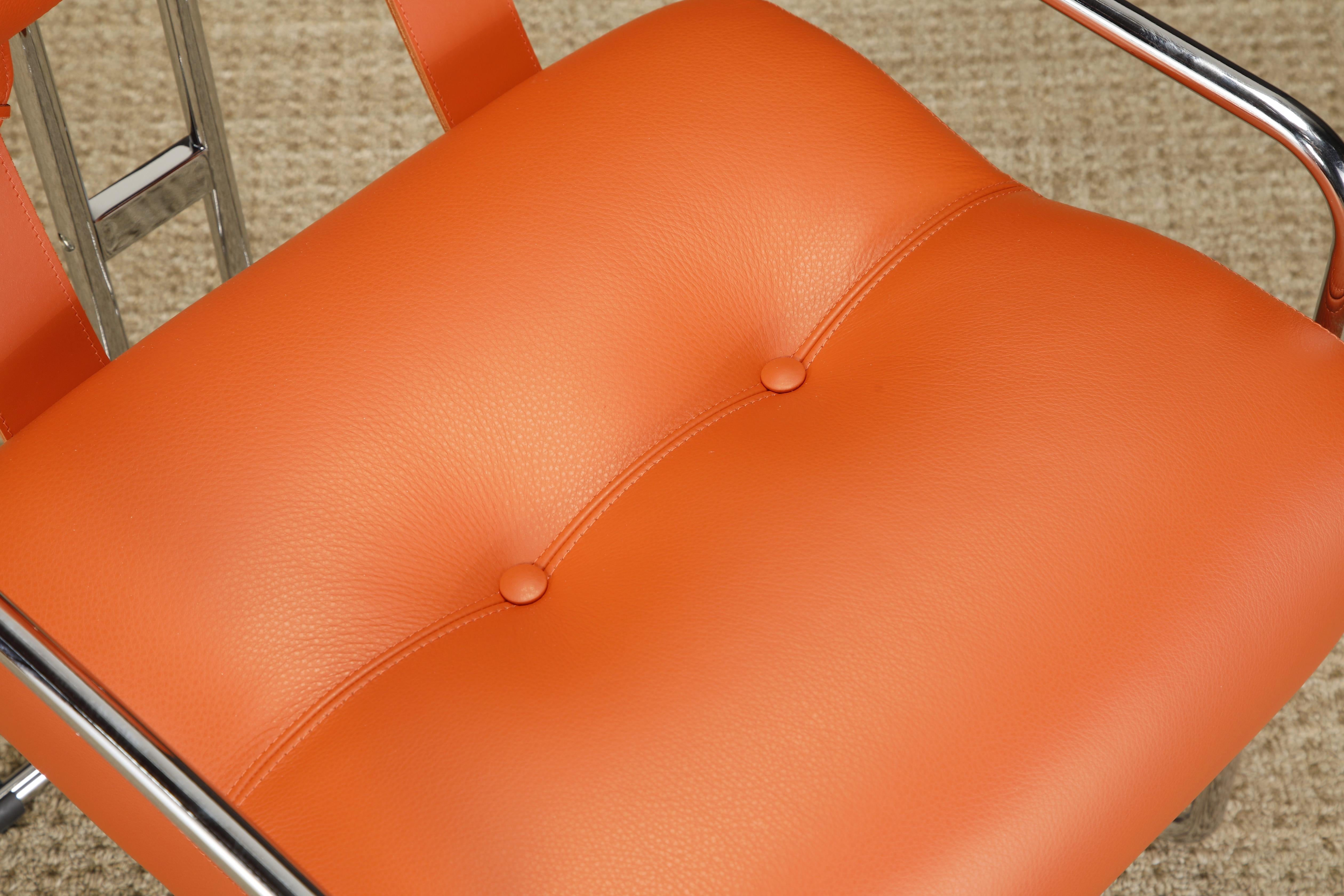 Orange Leather Tucroma Chairs by Guido Faleschini for Mariani, Signed, New For Sale 10