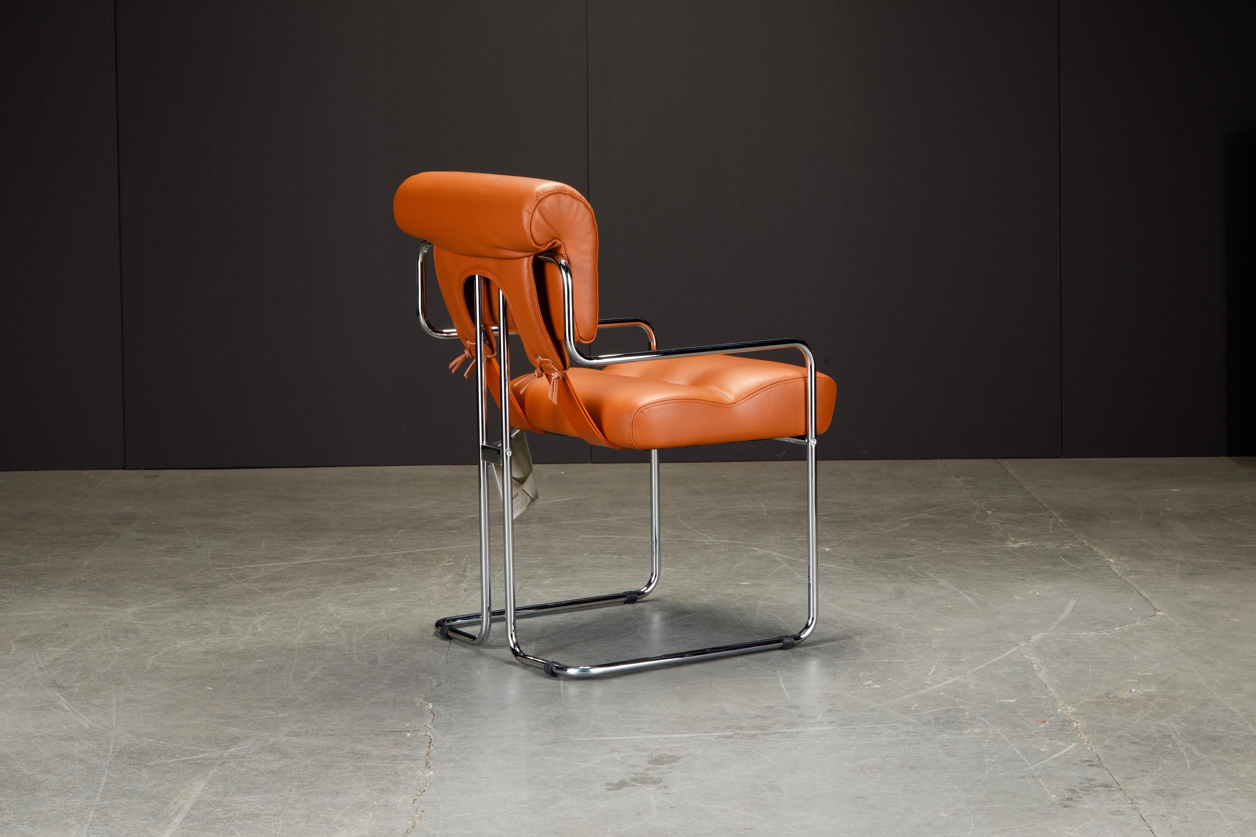 Modern Orange Leather Tucroma Chairs by Guido Faleschini for Mariani, Signed, New For Sale