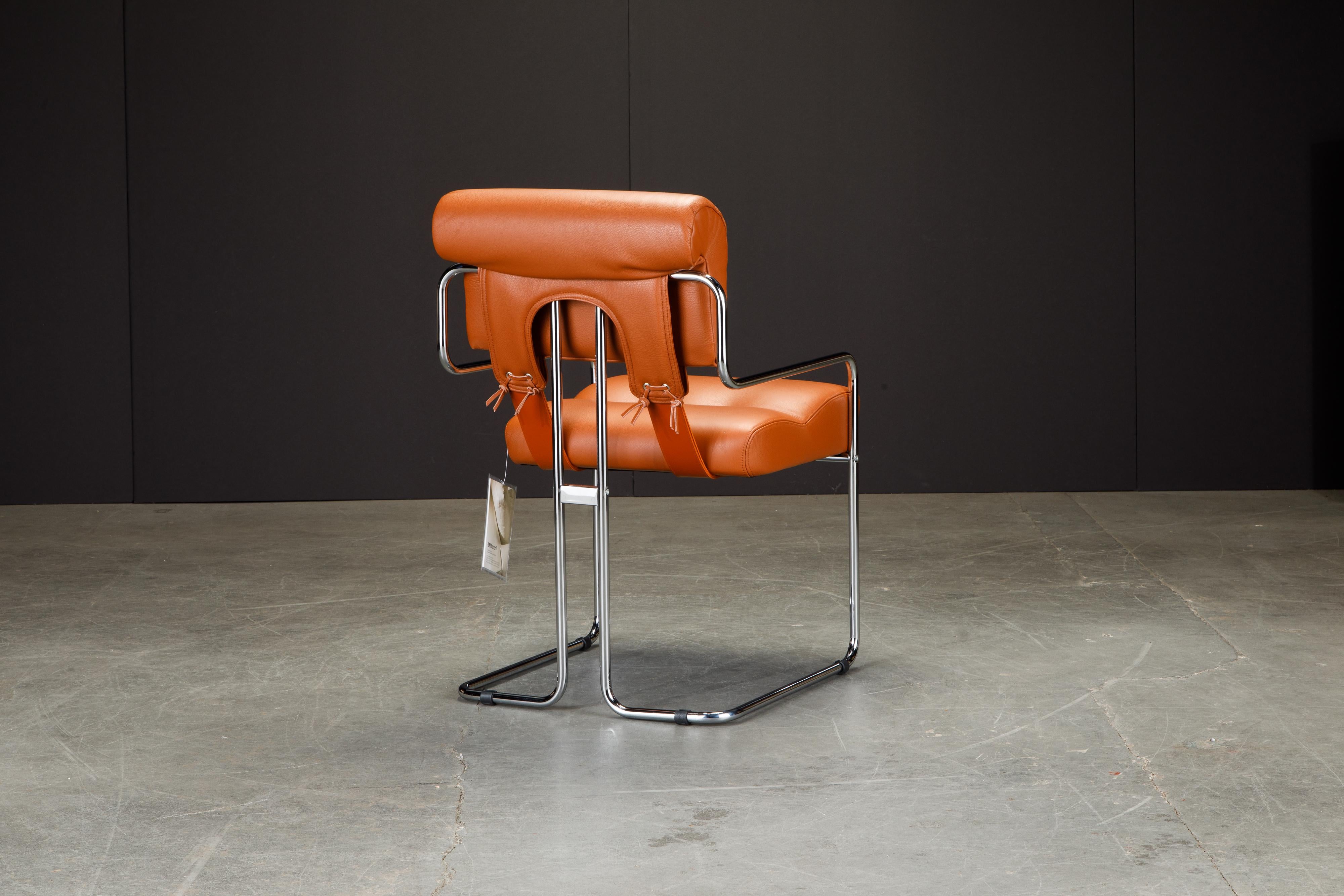 Italian Orange Leather Tucroma Chairs by Guido Faleschini for Mariani, Signed, New For Sale