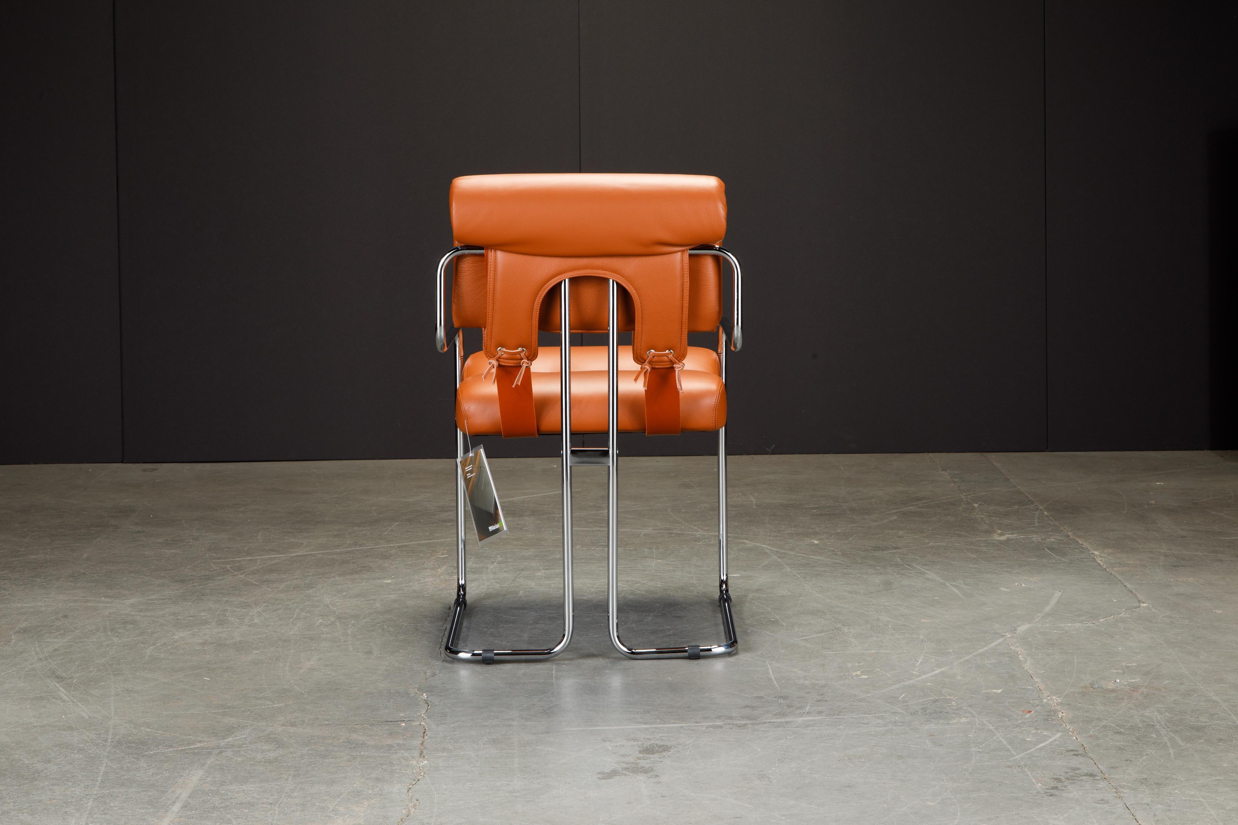 Orange Leather Tucroma Chairs by Guido Faleschini for Mariani, Signed, New In New Condition For Sale In Los Angeles, CA