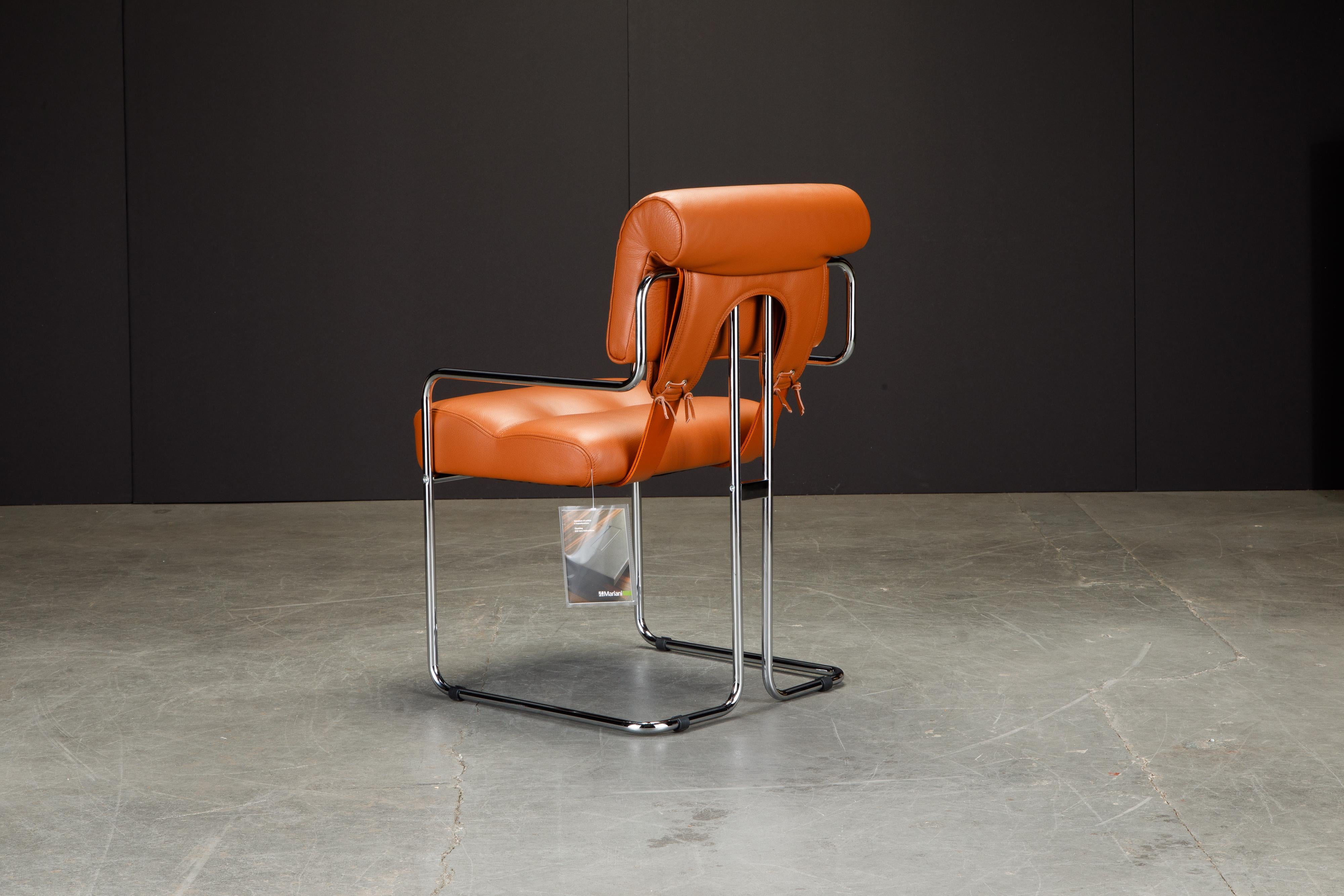 Contemporary Orange Leather Tucroma Chairs by Guido Faleschini for Mariani, Signed, New For Sale