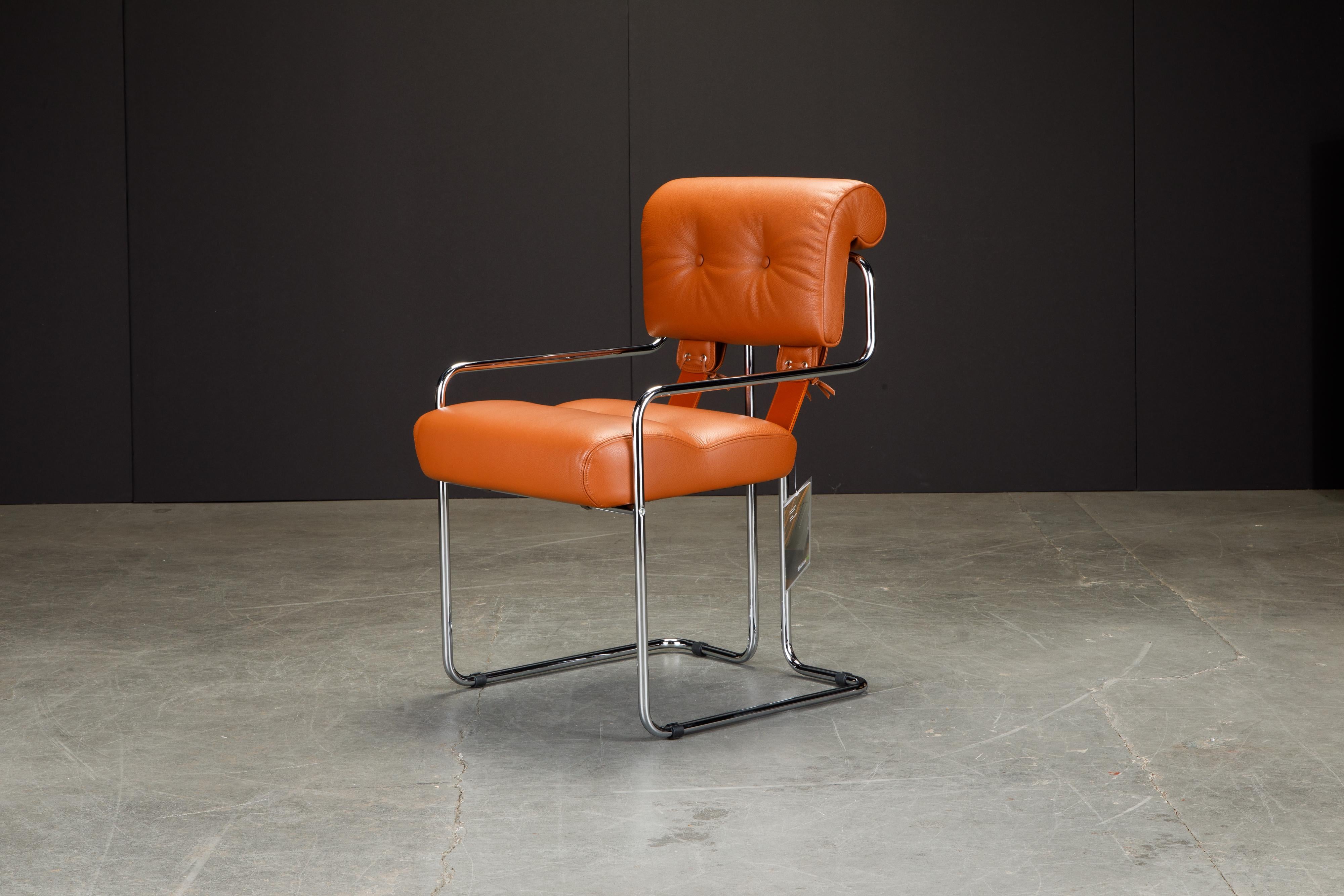 Orange Leather Tucroma Chairs by Guido Faleschini for Mariani, Signed, New For Sale 2