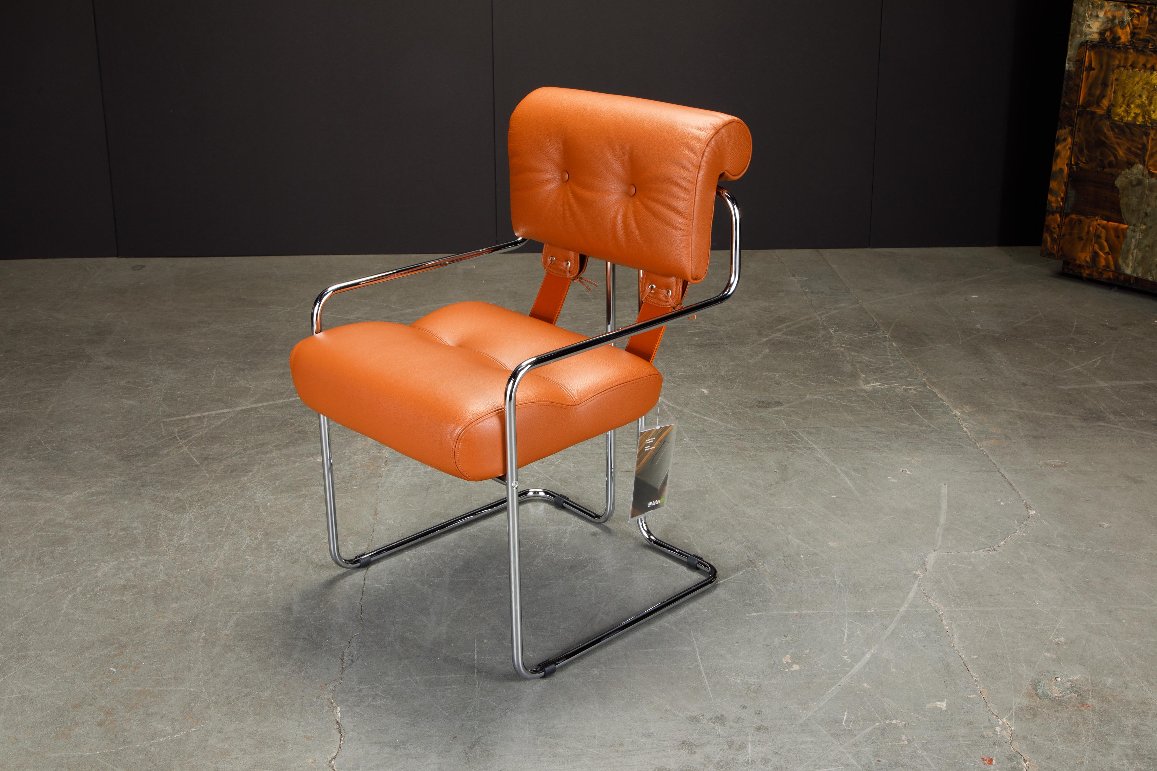 Orange Leather Tucroma Chairs by Guido Faleschini for Mariani, Signed, New For Sale 3