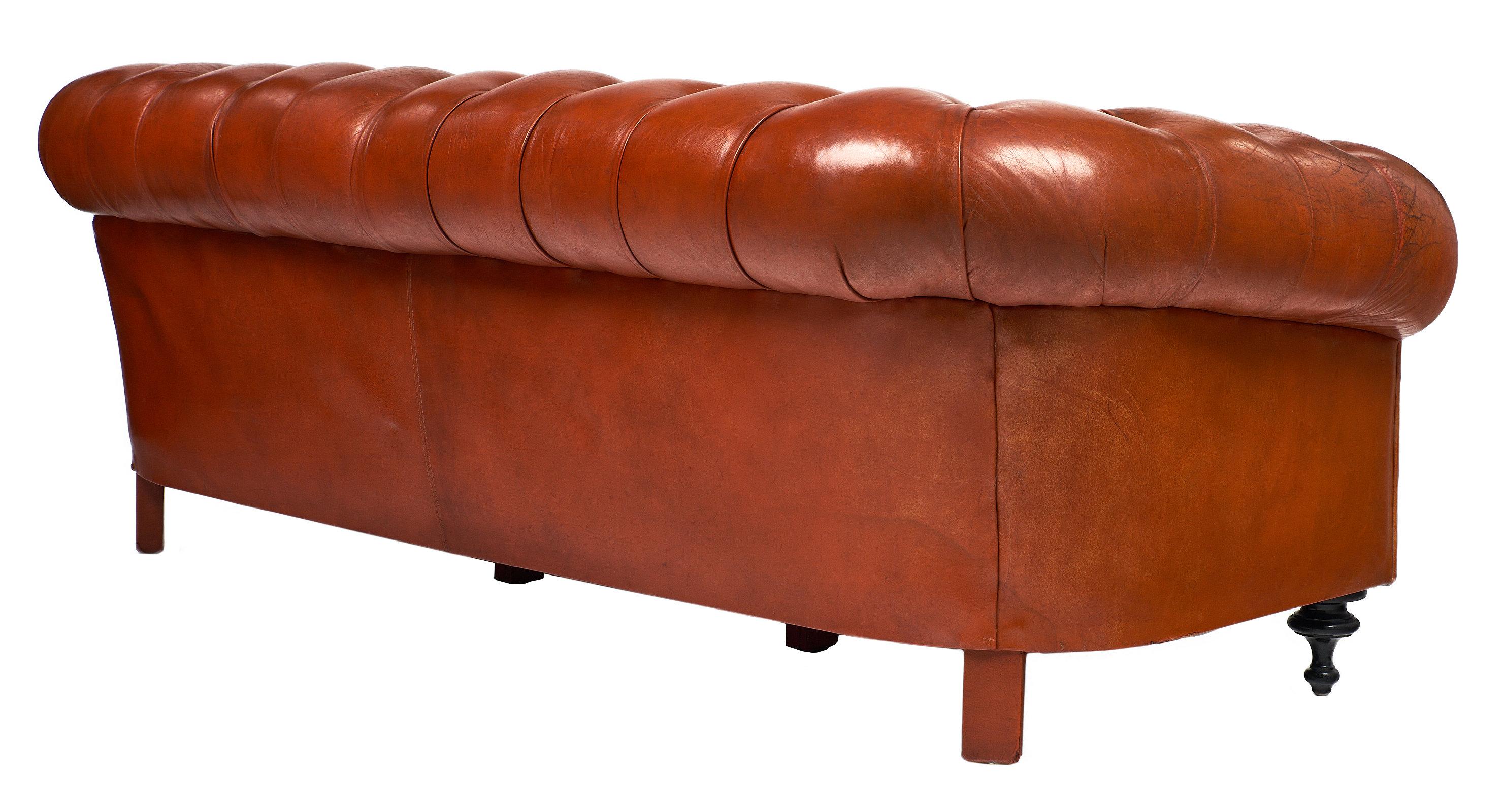 Orange Leather Vintage Chesterfield Sofa 2