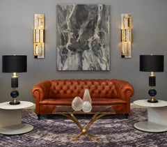 Orange Leather Vintage Chesterfield Sofa