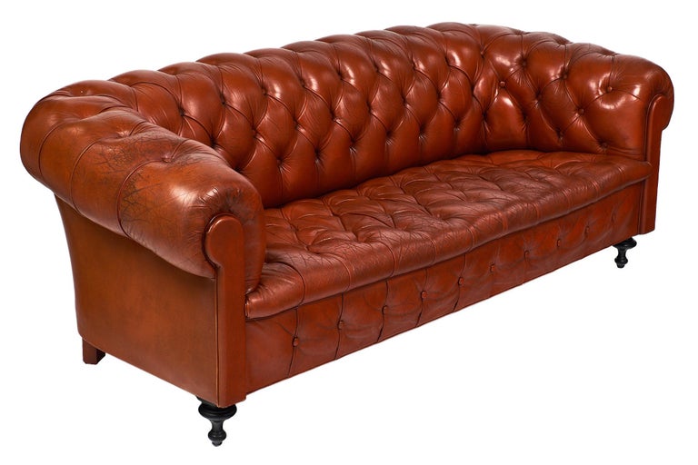 Orange Leather Vintage Chesterfield Sofa at 1stDibs orange