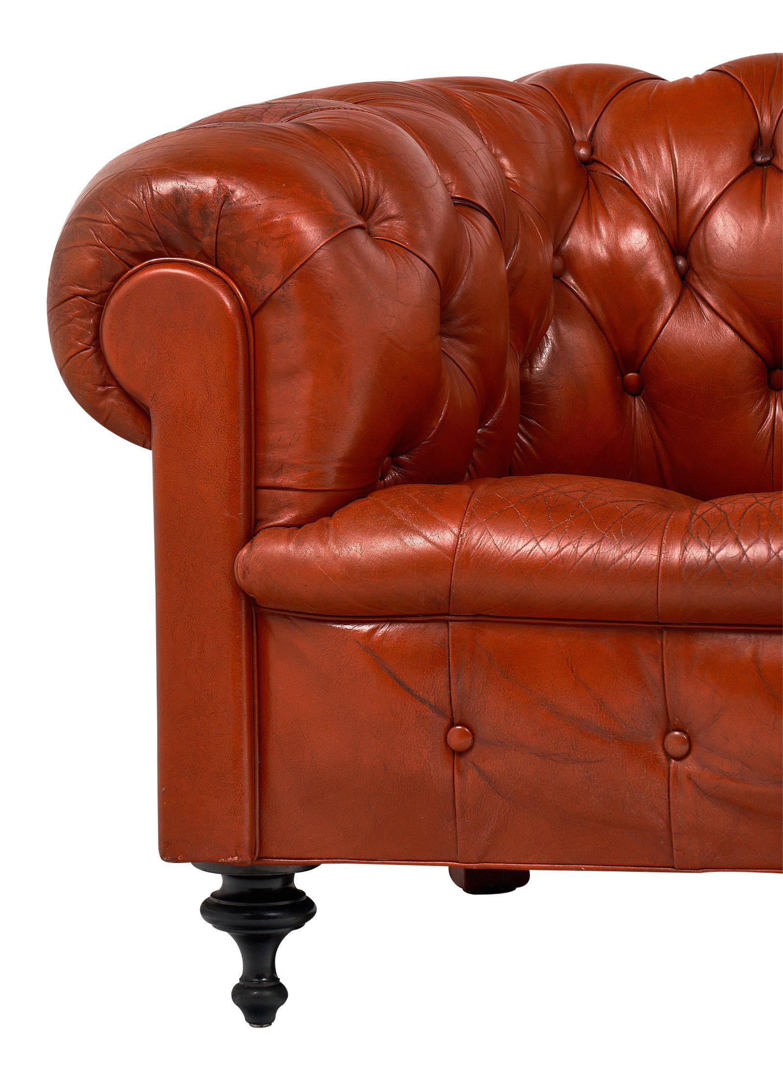 Orange Leather Vintage Chesterfield Sofa In Good Condition In Austin, TX