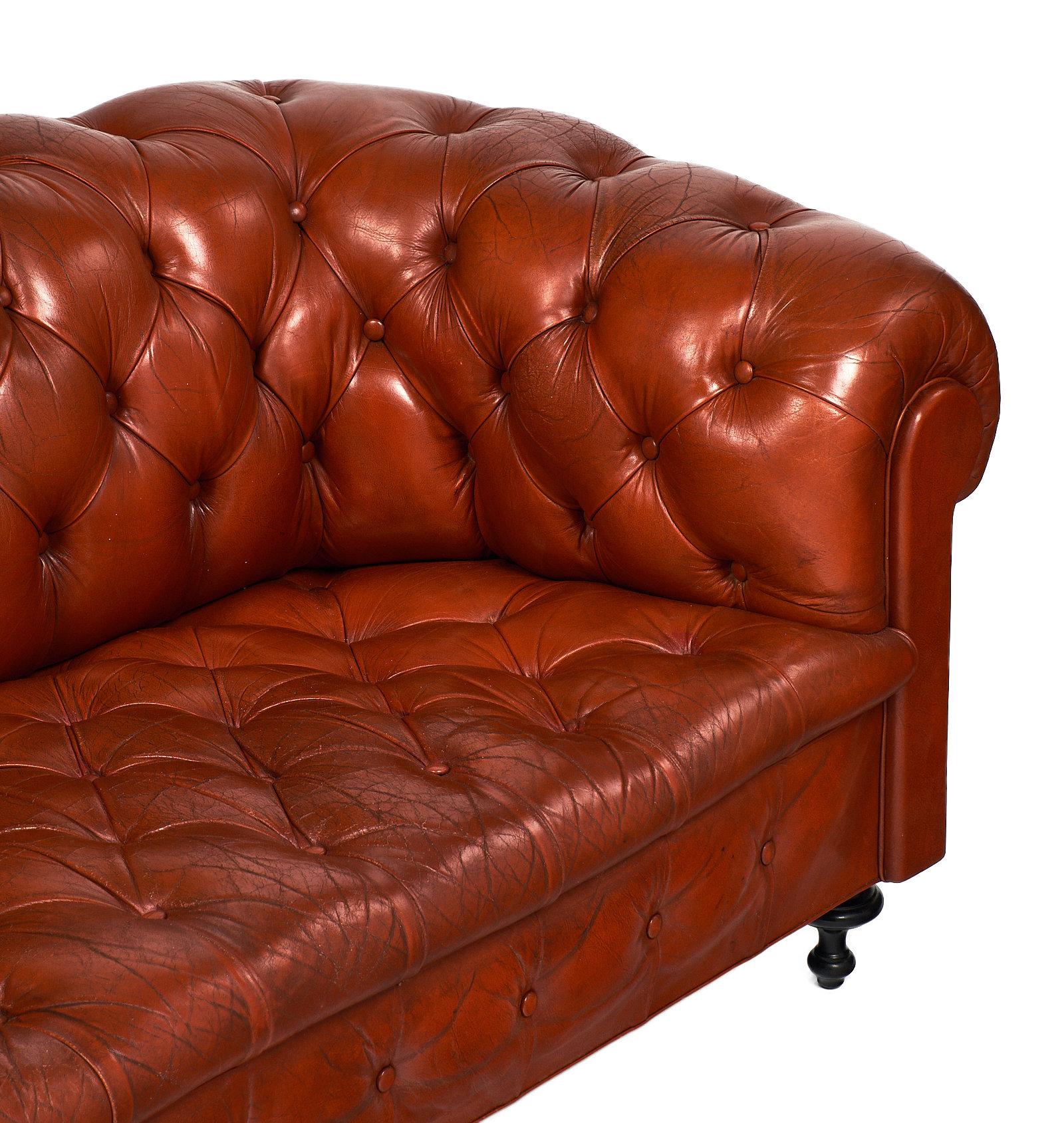 Mid-20th Century Orange Leather Vintage Chesterfield Sofa