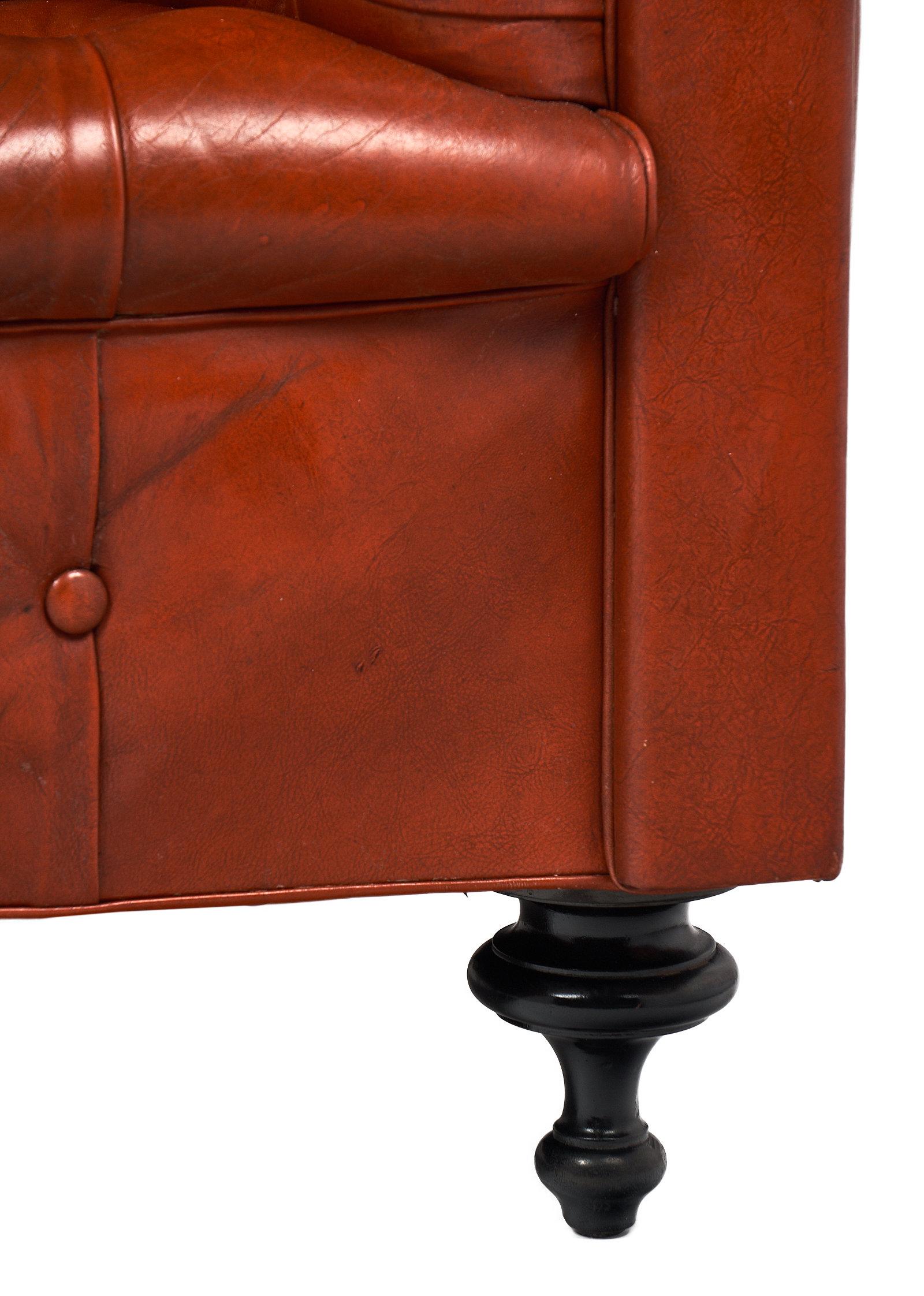Orange Leather Vintage Chesterfield Sofa 1