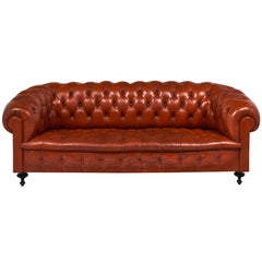 Orangefarbenes Leder Vintage Chesterfield Sofa