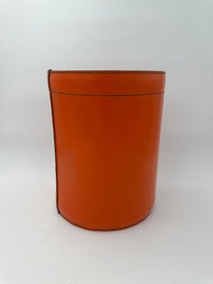 Orange Leather Wastepaper Basket in the Taste of Hermès, 1970s