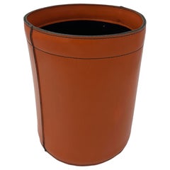 Orange Leather Wastepaper Basket in the Taste of Hermès, 1970s
