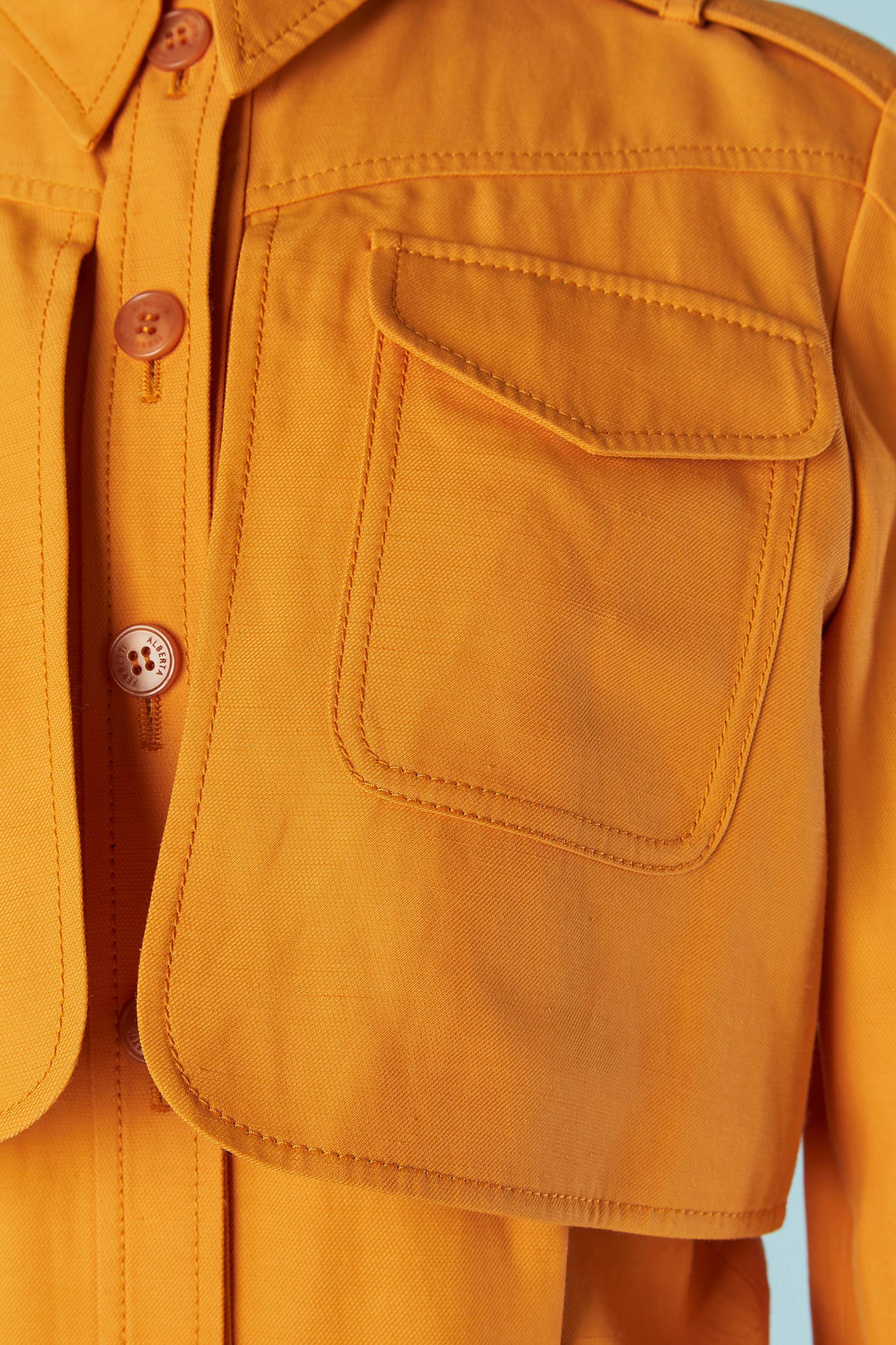Orange linen and rayon jumpsuit with pockets Alberta Ferretti In Excellent Condition For Sale In Saint-Ouen-Sur-Seine, FR