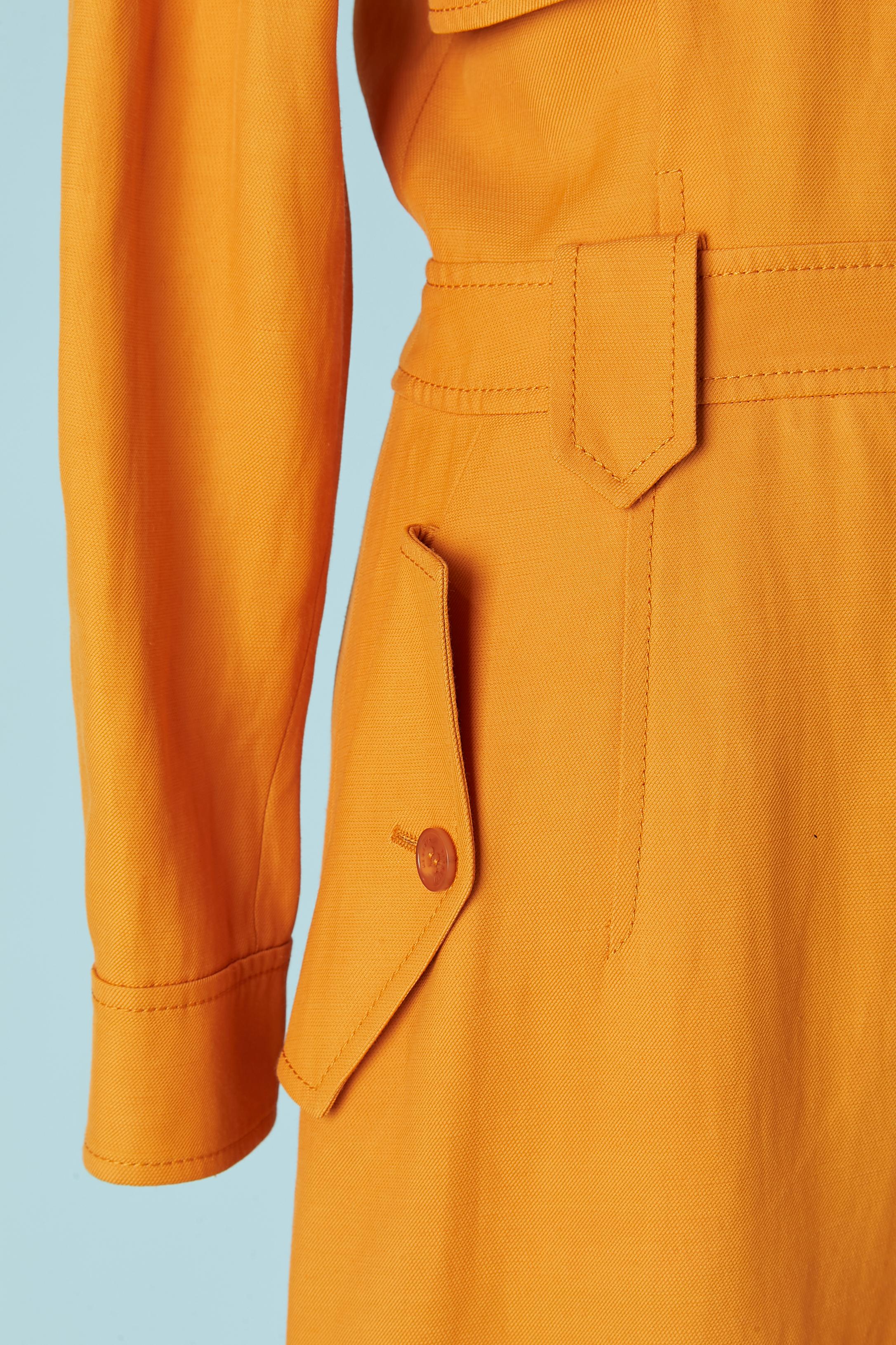 Orange linen and rayon jumpsuit with pockets Alberta Ferretti For Sale 1